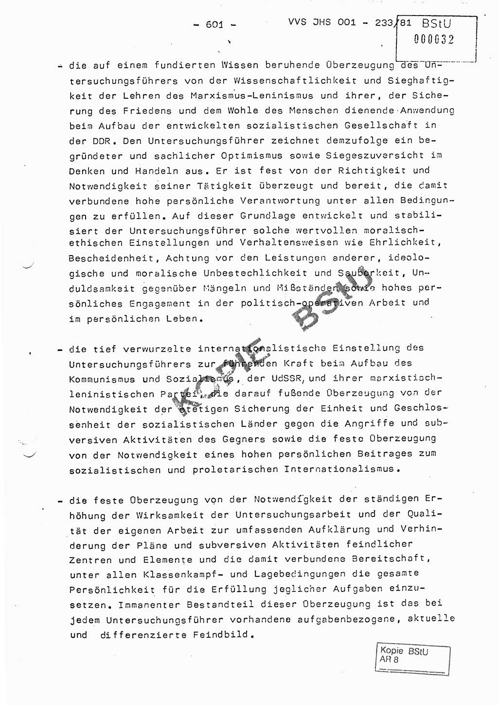 Dissertation Oberstleutnant Horst Zank (JHS), Oberstleutnant Dr. Karl-Heinz Knoblauch (JHS), Oberstleutnant Gustav-Adolf Kowalewski (HA Ⅸ), Oberstleutnant Wolfgang Plötner (HA Ⅸ), Ministerium für Staatssicherheit (MfS) [Deutsche Demokratische Republik (DDR)], Juristische Hochschule (JHS), Vertrauliche Verschlußsache (VVS) o001-233/81, Potsdam 1981, Blatt 601 (Diss. MfS DDR JHS VVS o001-233/81 1981, Bl. 601)