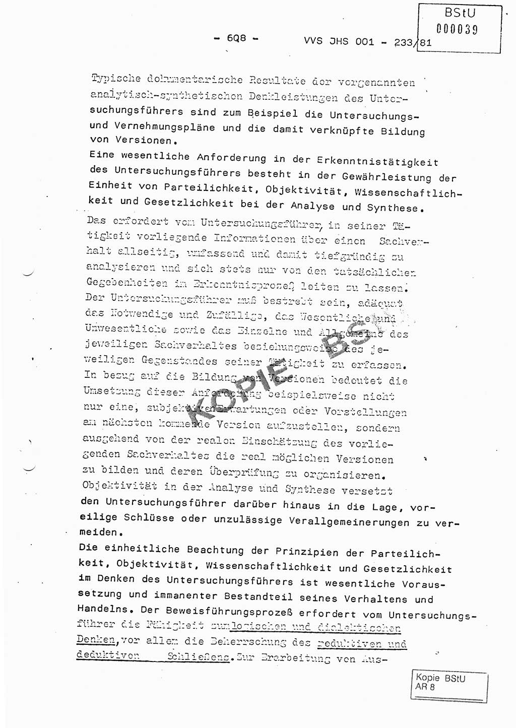Dissertation Oberstleutnant Horst Zank (JHS), Oberstleutnant Dr. Karl-Heinz Knoblauch (JHS), Oberstleutnant Gustav-Adolf Kowalewski (HA Ⅸ), Oberstleutnant Wolfgang Plötner (HA Ⅸ), Ministerium für Staatssicherheit (MfS) [Deutsche Demokratische Republik (DDR)], Juristische Hochschule (JHS), Vertrauliche Verschlußsache (VVS) o001-233/81, Potsdam 1981, Blatt 608 (Diss. MfS DDR JHS VVS o001-233/81 1981, Bl. 608)