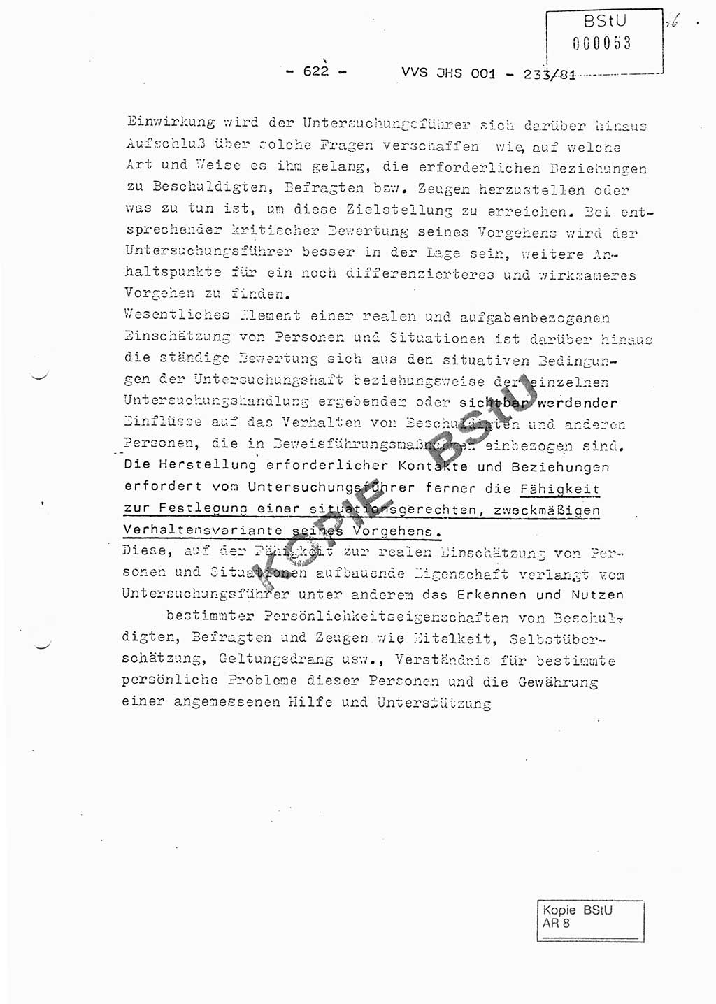 Dissertation Oberstleutnant Horst Zank (JHS), Oberstleutnant Dr. Karl-Heinz Knoblauch (JHS), Oberstleutnant Gustav-Adolf Kowalewski (HA Ⅸ), Oberstleutnant Wolfgang Plötner (HA Ⅸ), Ministerium für Staatssicherheit (MfS) [Deutsche Demokratische Republik (DDR)], Juristische Hochschule (JHS), Vertrauliche Verschlußsache (VVS) o001-233/81, Potsdam 1981, Blatt 622 (Diss. MfS DDR JHS VVS o001-233/81 1981, Bl. 622)