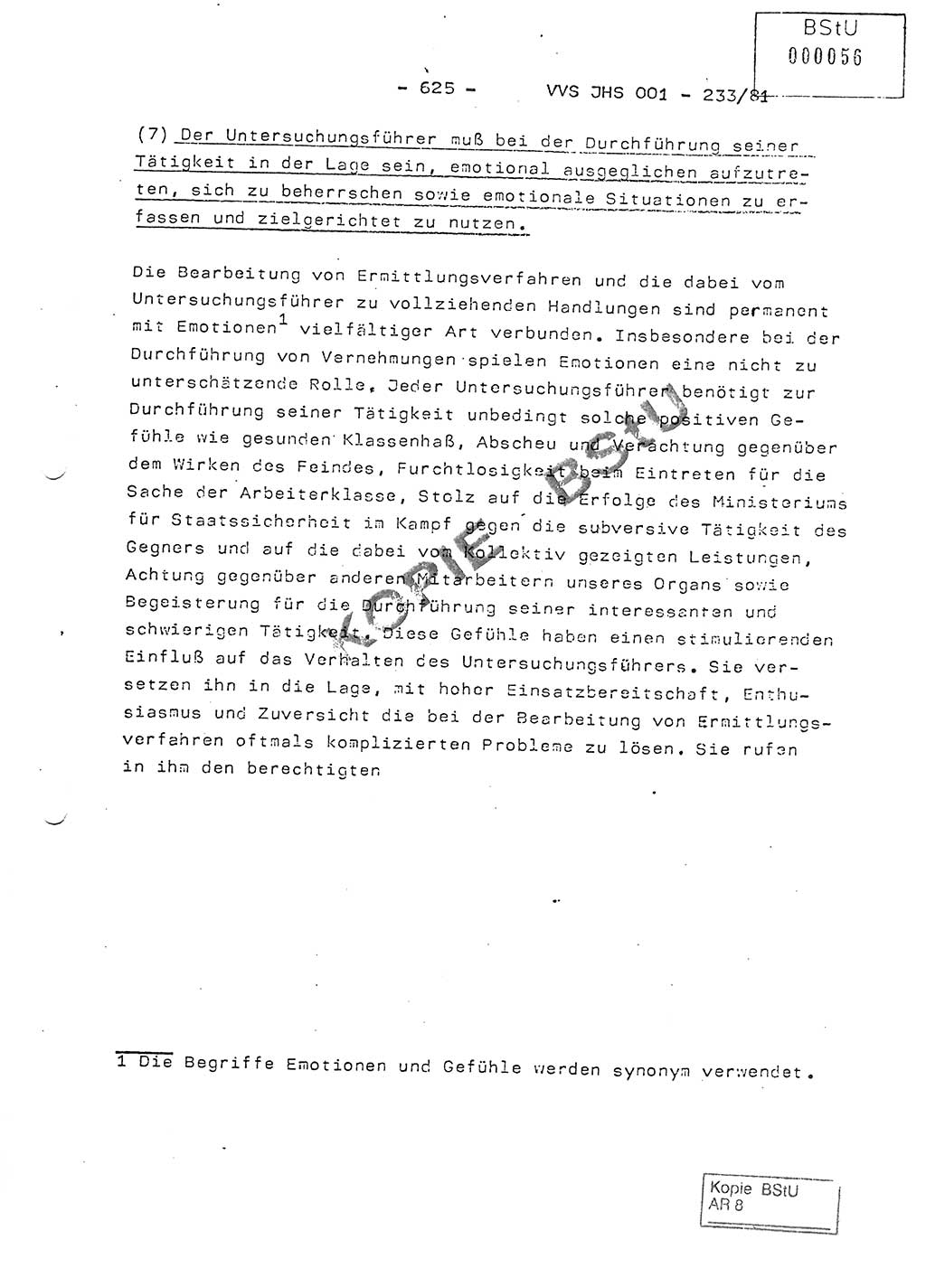 Dissertation Oberstleutnant Horst Zank (JHS), Oberstleutnant Dr. Karl-Heinz Knoblauch (JHS), Oberstleutnant Gustav-Adolf Kowalewski (HA Ⅸ), Oberstleutnant Wolfgang Plötner (HA Ⅸ), Ministerium für Staatssicherheit (MfS) [Deutsche Demokratische Republik (DDR)], Juristische Hochschule (JHS), Vertrauliche Verschlußsache (VVS) o001-233/81, Potsdam 1981, Blatt 625 (Diss. MfS DDR JHS VVS o001-233/81 1981, Bl. 625)