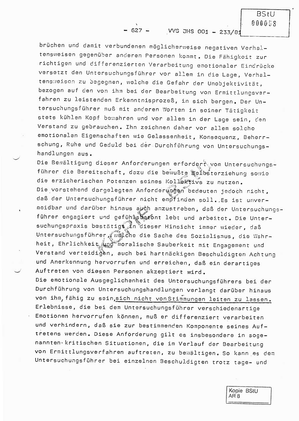 Dissertation Oberstleutnant Horst Zank (JHS), Oberstleutnant Dr. Karl-Heinz Knoblauch (JHS), Oberstleutnant Gustav-Adolf Kowalewski (HA Ⅸ), Oberstleutnant Wolfgang Plötner (HA Ⅸ), Ministerium für Staatssicherheit (MfS) [Deutsche Demokratische Republik (DDR)], Juristische Hochschule (JHS), Vertrauliche Verschlußsache (VVS) o001-233/81, Potsdam 1981, Blatt 627 (Diss. MfS DDR JHS VVS o001-233/81 1981, Bl. 627)