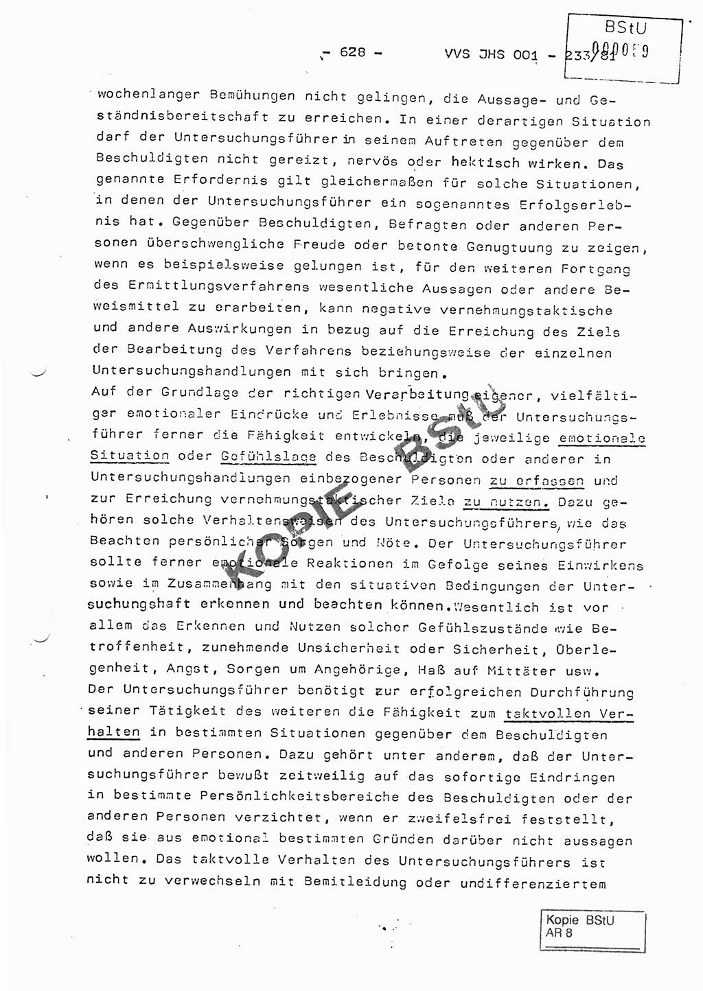 Dissertation Oberstleutnant Horst Zank (JHS), Oberstleutnant Dr. Karl-Heinz Knoblauch (JHS), Oberstleutnant Gustav-Adolf Kowalewski (HA Ⅸ), Oberstleutnant Wolfgang Plötner (HA Ⅸ), Ministerium für Staatssicherheit (MfS) [Deutsche Demokratische Republik (DDR)], Juristische Hochschule (JHS), Vertrauliche Verschlußsache (VVS) o001-233/81, Potsdam 1981, Blatt 628 (Diss. MfS DDR JHS VVS o001-233/81 1981, Bl. 628)