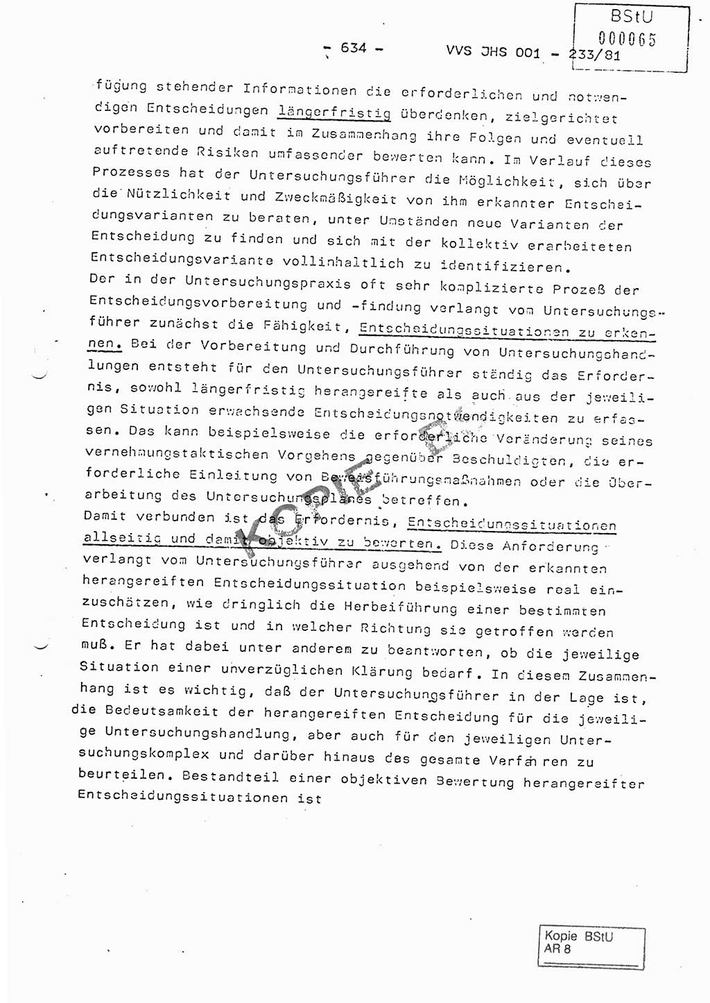 Dissertation Oberstleutnant Horst Zank (JHS), Oberstleutnant Dr. Karl-Heinz Knoblauch (JHS), Oberstleutnant Gustav-Adolf Kowalewski (HA Ⅸ), Oberstleutnant Wolfgang Plötner (HA Ⅸ), Ministerium für Staatssicherheit (MfS) [Deutsche Demokratische Republik (DDR)], Juristische Hochschule (JHS), Vertrauliche Verschlußsache (VVS) o001-233/81, Potsdam 1981, Blatt 634 (Diss. MfS DDR JHS VVS o001-233/81 1981, Bl. 634)
