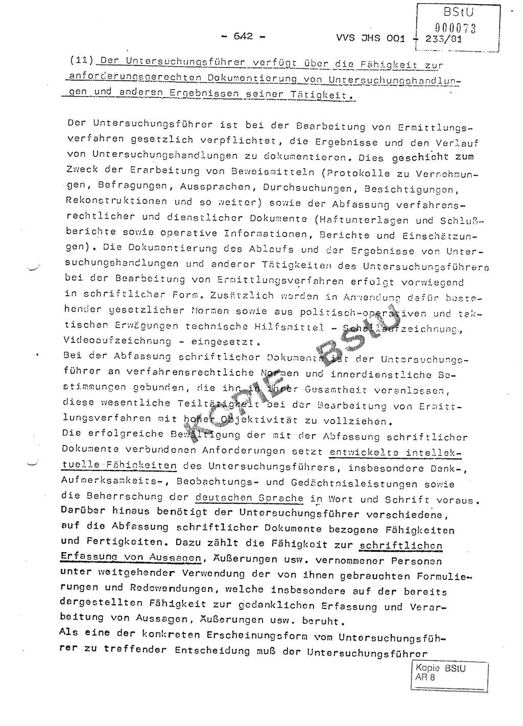 Dissertation Oberstleutnant Horst Zank (JHS), Oberstleutnant Dr. Karl-Heinz Knoblauch (JHS), Oberstleutnant Gustav-Adolf Kowalewski (HA Ⅸ), Oberstleutnant Wolfgang Plötner (HA Ⅸ), Ministerium für Staatssicherheit (MfS) [Deutsche Demokratische Republik (DDR)], Juristische Hochschule (JHS), Vertrauliche Verschlußsache (VVS) o001-233/81, Potsdam 1981, Blatt 642 (Diss. MfS DDR JHS VVS o001-233/81 1981, Bl. 642)