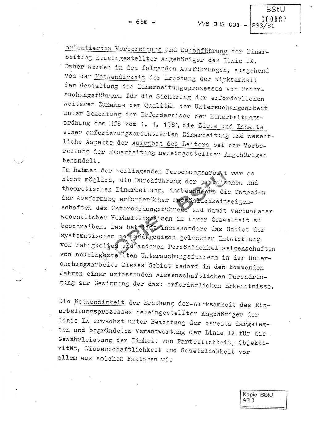 Dissertation Oberstleutnant Horst Zank (JHS), Oberstleutnant Dr. Karl-Heinz Knoblauch (JHS), Oberstleutnant Gustav-Adolf Kowalewski (HA Ⅸ), Oberstleutnant Wolfgang Plötner (HA Ⅸ), Ministerium für Staatssicherheit (MfS) [Deutsche Demokratische Republik (DDR)], Juristische Hochschule (JHS), Vertrauliche Verschlußsache (VVS) o001-233/81, Potsdam 1981, Blatt 656 (Diss. MfS DDR JHS VVS o001-233/81 1981, Bl. 656)