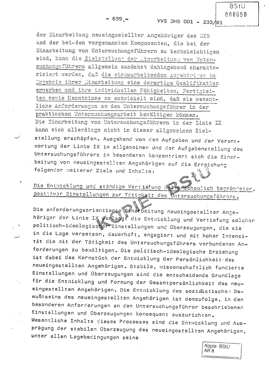 Dissertation Oberstleutnant Horst Zank (JHS), Oberstleutnant Dr. Karl-Heinz Knoblauch (JHS), Oberstleutnant Gustav-Adolf Kowalewski (HA Ⅸ), Oberstleutnant Wolfgang Plötner (HA Ⅸ), Ministerium für Staatssicherheit (MfS) [Deutsche Demokratische Republik (DDR)], Juristische Hochschule (JHS), Vertrauliche Verschlußsache (VVS) o001-233/81, Potsdam 1981, Blatt 659 (Diss. MfS DDR JHS VVS o001-233/81 1981, Bl. 659)