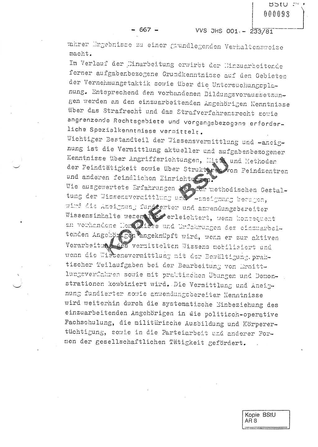 Dissertation Oberstleutnant Horst Zank (JHS), Oberstleutnant Dr. Karl-Heinz Knoblauch (JHS), Oberstleutnant Gustav-Adolf Kowalewski (HA Ⅸ), Oberstleutnant Wolfgang Plötner (HA Ⅸ), Ministerium für Staatssicherheit (MfS) [Deutsche Demokratische Republik (DDR)], Juristische Hochschule (JHS), Vertrauliche Verschlußsache (VVS) o001-233/81, Potsdam 1981, Blatt 667 (Diss. MfS DDR JHS VVS o001-233/81 1981, Bl. 667)