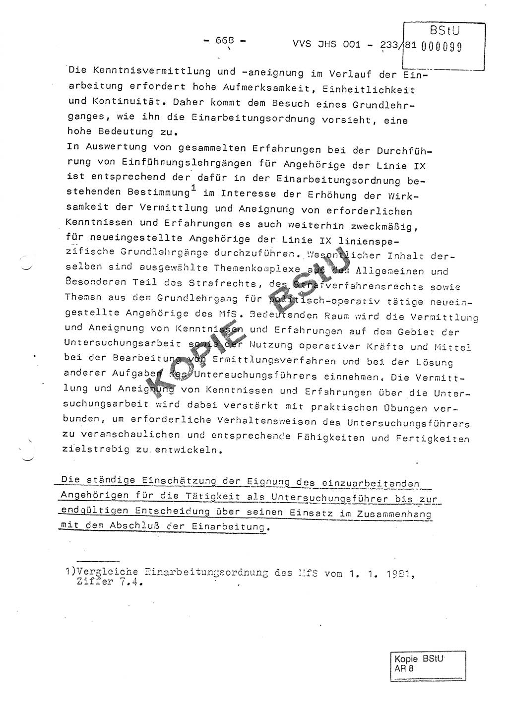 Dissertation Oberstleutnant Horst Zank (JHS), Oberstleutnant Dr. Karl-Heinz Knoblauch (JHS), Oberstleutnant Gustav-Adolf Kowalewski (HA Ⅸ), Oberstleutnant Wolfgang Plötner (HA Ⅸ), Ministerium für Staatssicherheit (MfS) [Deutsche Demokratische Republik (DDR)], Juristische Hochschule (JHS), Vertrauliche Verschlußsache (VVS) o001-233/81, Potsdam 1981, Blatt 668 (Diss. MfS DDR JHS VVS o001-233/81 1981, Bl. 668)