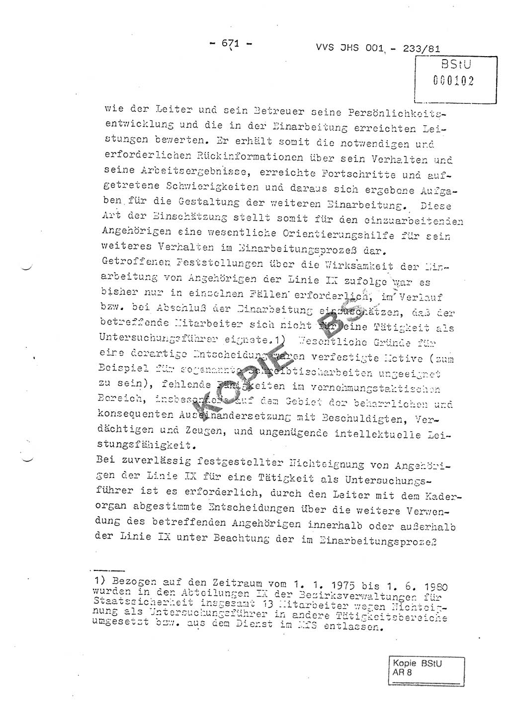 Dissertation Oberstleutnant Horst Zank (JHS), Oberstleutnant Dr. Karl-Heinz Knoblauch (JHS), Oberstleutnant Gustav-Adolf Kowalewski (HA Ⅸ), Oberstleutnant Wolfgang Plötner (HA Ⅸ), Ministerium für Staatssicherheit (MfS) [Deutsche Demokratische Republik (DDR)], Juristische Hochschule (JHS), Vertrauliche Verschlußsache (VVS) o001-233/81, Potsdam 1981, Blatt 671 (Diss. MfS DDR JHS VVS o001-233/81 1981, Bl. 671)