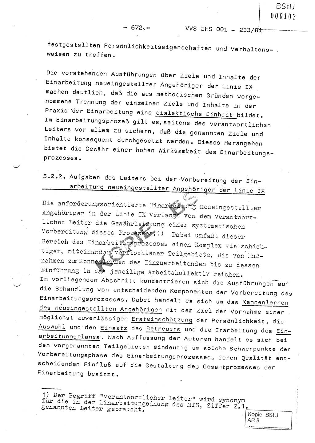 Dissertation Oberstleutnant Horst Zank (JHS), Oberstleutnant Dr. Karl-Heinz Knoblauch (JHS), Oberstleutnant Gustav-Adolf Kowalewski (HA Ⅸ), Oberstleutnant Wolfgang Plötner (HA Ⅸ), Ministerium für Staatssicherheit (MfS) [Deutsche Demokratische Republik (DDR)], Juristische Hochschule (JHS), Vertrauliche Verschlußsache (VVS) o001-233/81, Potsdam 1981, Blatt 672 (Diss. MfS DDR JHS VVS o001-233/81 1981, Bl. 672)