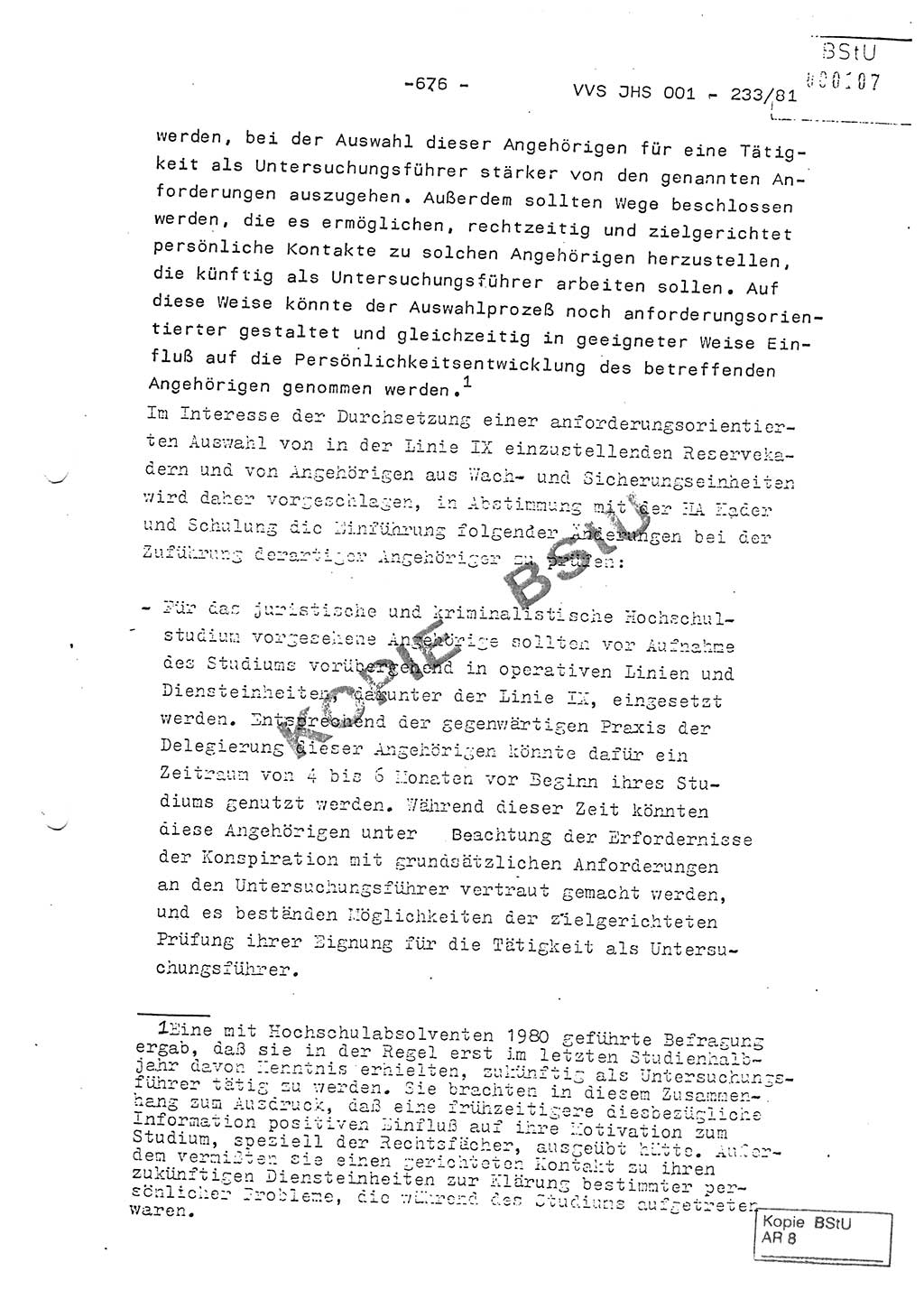 Dissertation Oberstleutnant Horst Zank (JHS), Oberstleutnant Dr. Karl-Heinz Knoblauch (JHS), Oberstleutnant Gustav-Adolf Kowalewski (HA Ⅸ), Oberstleutnant Wolfgang Plötner (HA Ⅸ), Ministerium für Staatssicherheit (MfS) [Deutsche Demokratische Republik (DDR)], Juristische Hochschule (JHS), Vertrauliche Verschlußsache (VVS) o001-233/81, Potsdam 1981, Blatt 676 (Diss. MfS DDR JHS VVS o001-233/81 1981, Bl. 676)