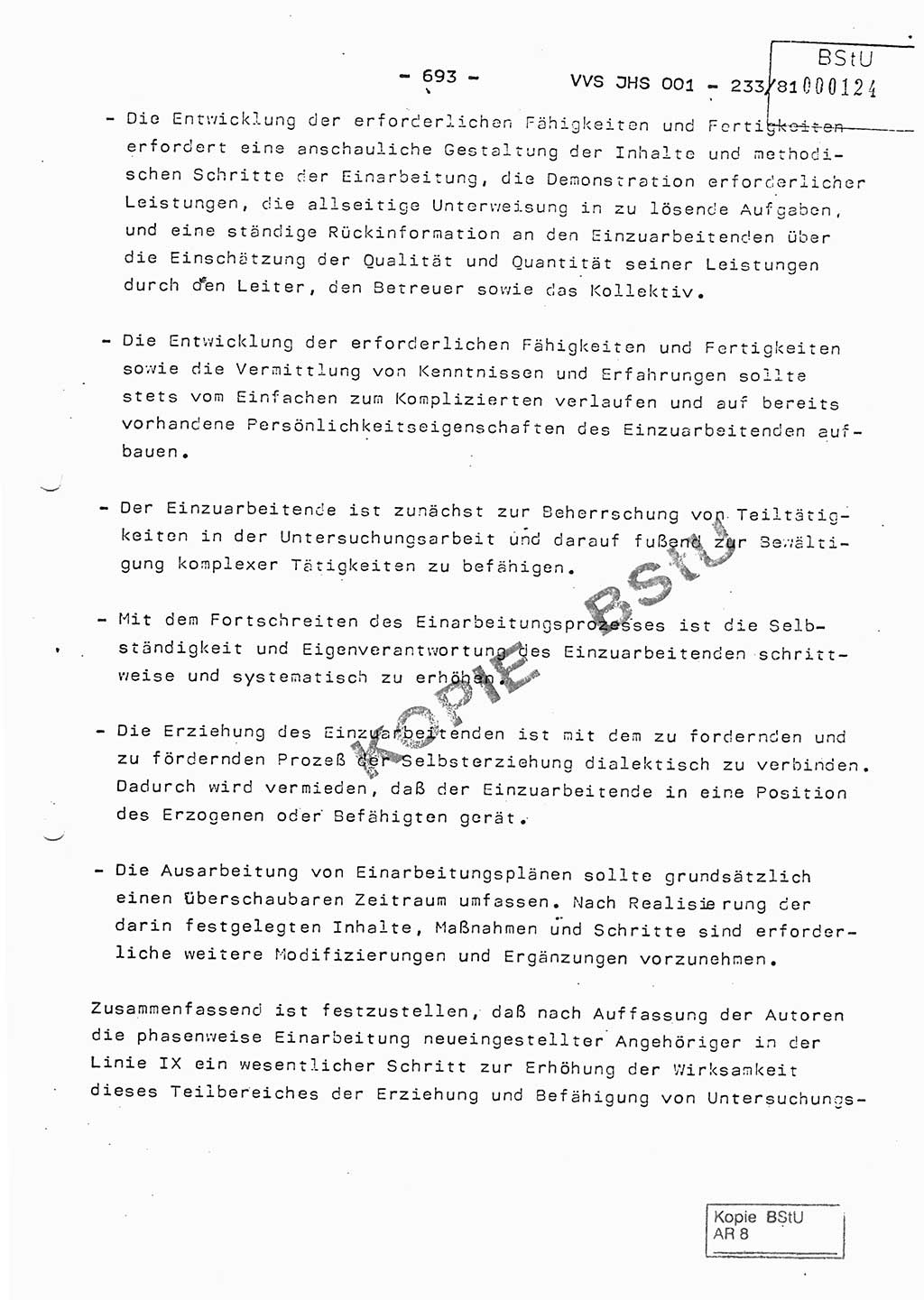 Dissertation Oberstleutnant Horst Zank (JHS), Oberstleutnant Dr. Karl-Heinz Knoblauch (JHS), Oberstleutnant Gustav-Adolf Kowalewski (HA Ⅸ), Oberstleutnant Wolfgang Plötner (HA Ⅸ), Ministerium für Staatssicherheit (MfS) [Deutsche Demokratische Republik (DDR)], Juristische Hochschule (JHS), Vertrauliche Verschlußsache (VVS) o001-233/81, Potsdam 1981, Blatt 693 (Diss. MfS DDR JHS VVS o001-233/81 1981, Bl. 693)