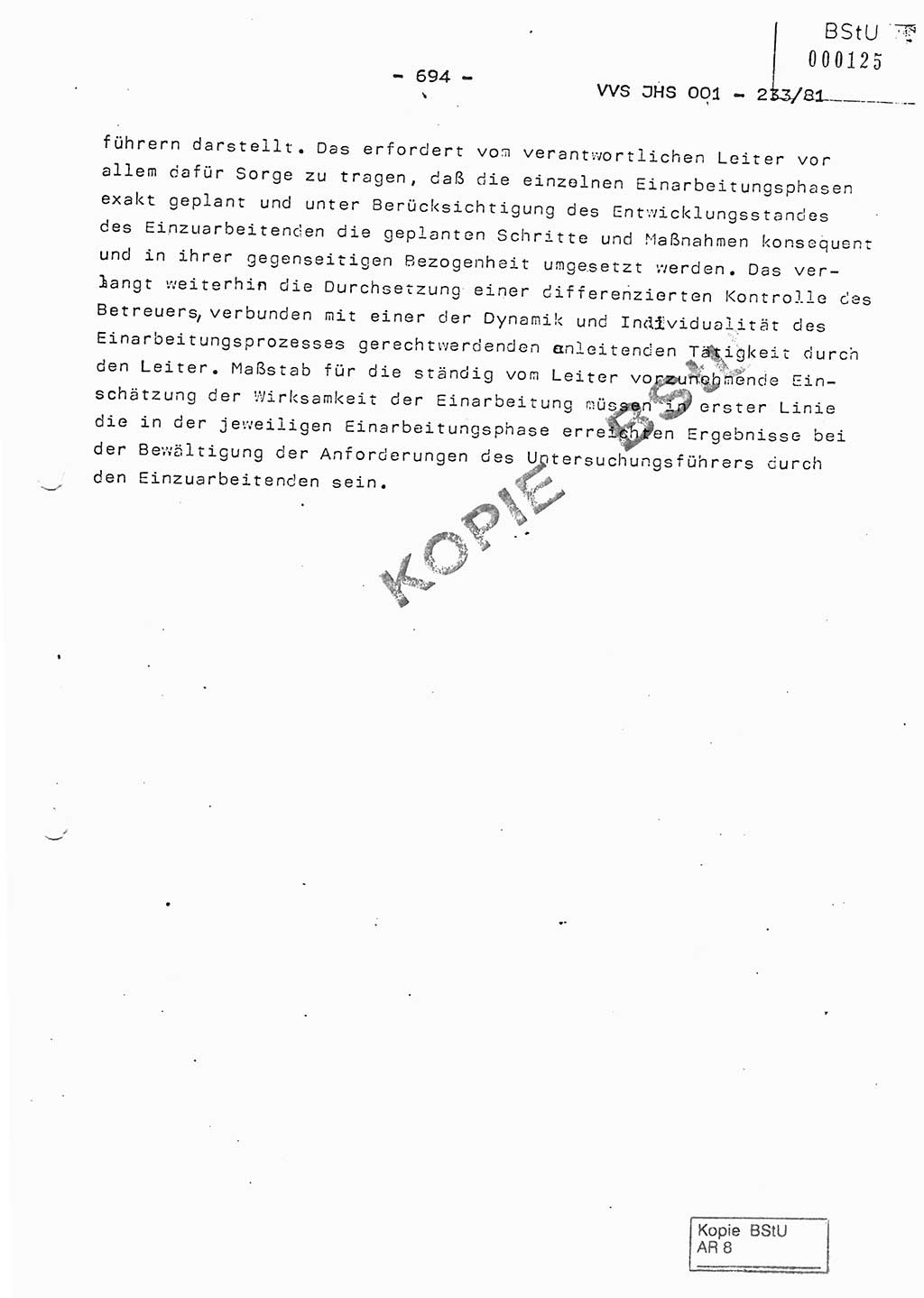 Dissertation Oberstleutnant Horst Zank (JHS), Oberstleutnant Dr. Karl-Heinz Knoblauch (JHS), Oberstleutnant Gustav-Adolf Kowalewski (HA Ⅸ), Oberstleutnant Wolfgang Plötner (HA Ⅸ), Ministerium für Staatssicherheit (MfS) [Deutsche Demokratische Republik (DDR)], Juristische Hochschule (JHS), Vertrauliche Verschlußsache (VVS) o001-233/81, Potsdam 1981, Blatt 694 (Diss. MfS DDR JHS VVS o001-233/81 1981, Bl. 694)
