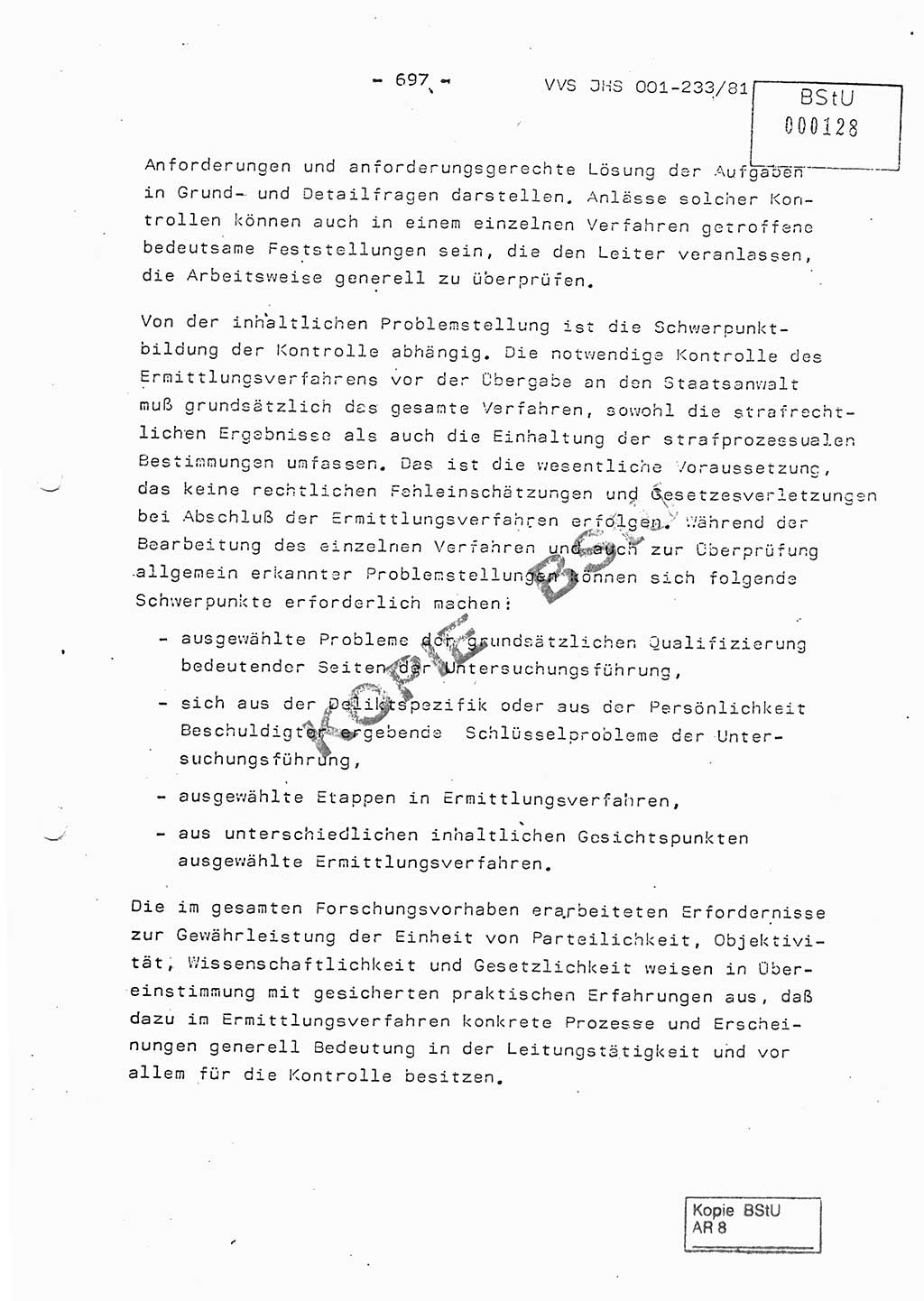 Dissertation Oberstleutnant Horst Zank (JHS), Oberstleutnant Dr. Karl-Heinz Knoblauch (JHS), Oberstleutnant Gustav-Adolf Kowalewski (HA Ⅸ), Oberstleutnant Wolfgang Plötner (HA Ⅸ), Ministerium für Staatssicherheit (MfS) [Deutsche Demokratische Republik (DDR)], Juristische Hochschule (JHS), Vertrauliche Verschlußsache (VVS) o001-233/81, Potsdam 1981, Blatt 697 (Diss. MfS DDR JHS VVS o001-233/81 1981, Bl. 697)
