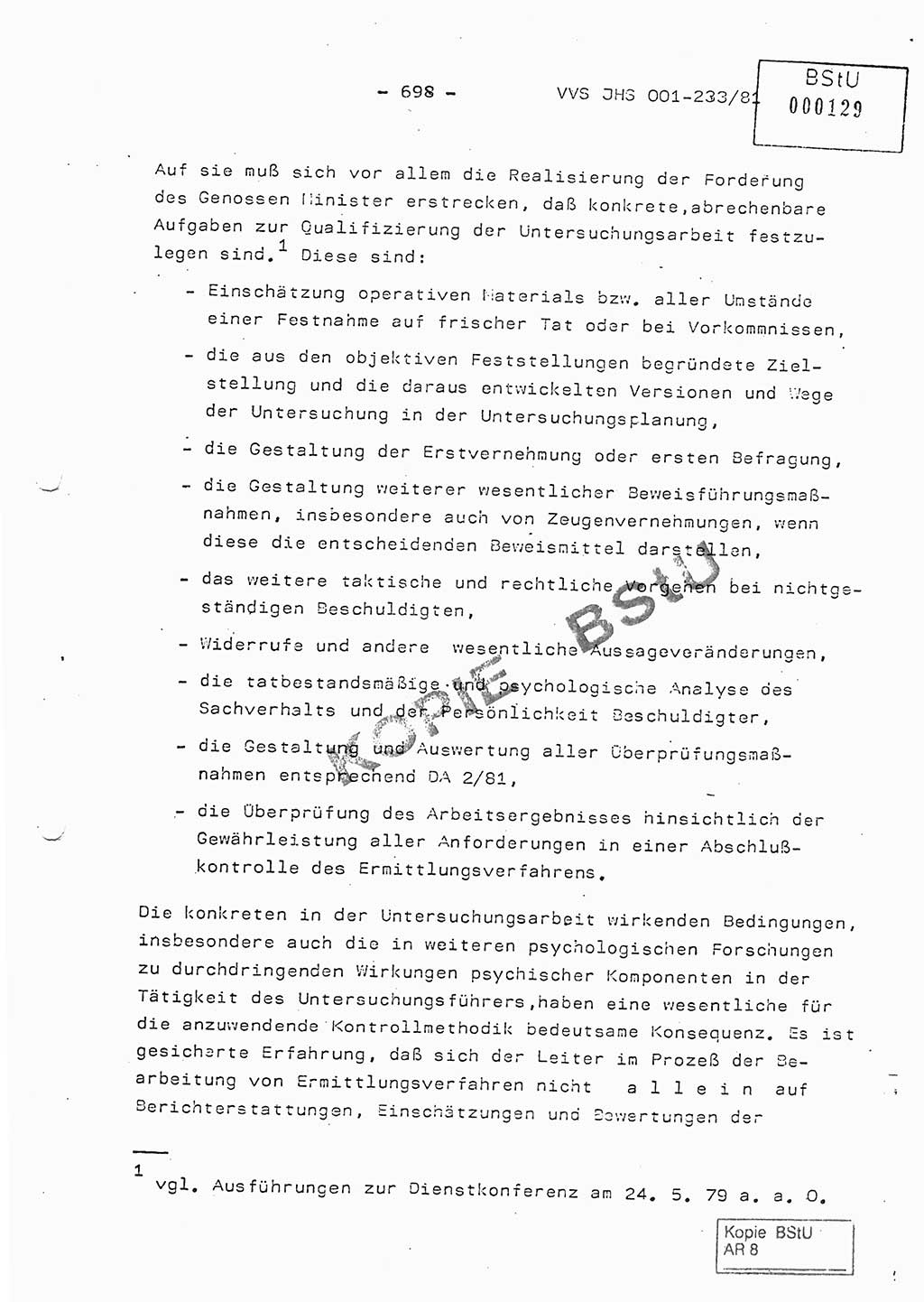 Dissertation Oberstleutnant Horst Zank (JHS), Oberstleutnant Dr. Karl-Heinz Knoblauch (JHS), Oberstleutnant Gustav-Adolf Kowalewski (HA Ⅸ), Oberstleutnant Wolfgang Plötner (HA Ⅸ), Ministerium für Staatssicherheit (MfS) [Deutsche Demokratische Republik (DDR)], Juristische Hochschule (JHS), Vertrauliche Verschlußsache (VVS) o001-233/81, Potsdam 1981, Blatt 698 (Diss. MfS DDR JHS VVS o001-233/81 1981, Bl. 698)