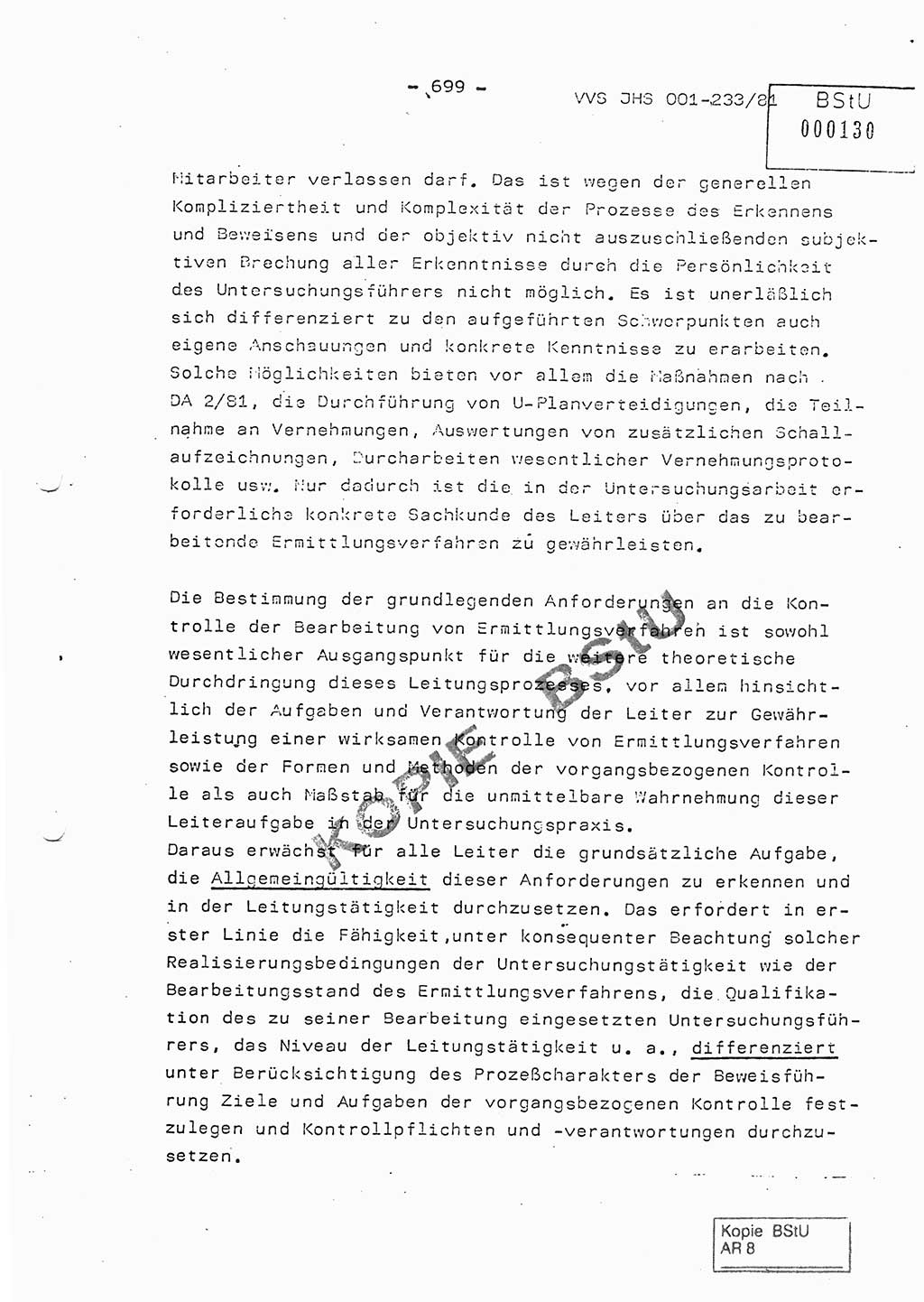 Dissertation Oberstleutnant Horst Zank (JHS), Oberstleutnant Dr. Karl-Heinz Knoblauch (JHS), Oberstleutnant Gustav-Adolf Kowalewski (HA Ⅸ), Oberstleutnant Wolfgang Plötner (HA Ⅸ), Ministerium für Staatssicherheit (MfS) [Deutsche Demokratische Republik (DDR)], Juristische Hochschule (JHS), Vertrauliche Verschlußsache (VVS) o001-233/81, Potsdam 1981, Blatt 699 (Diss. MfS DDR JHS VVS o001-233/81 1981, Bl. 699)