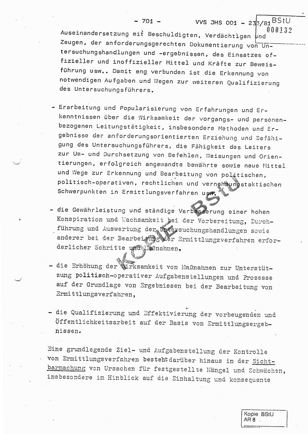 Dissertation Oberstleutnant Horst Zank (JHS), Oberstleutnant Dr. Karl-Heinz Knoblauch (JHS), Oberstleutnant Gustav-Adolf Kowalewski (HA Ⅸ), Oberstleutnant Wolfgang Plötner (HA Ⅸ), Ministerium für Staatssicherheit (MfS) [Deutsche Demokratische Republik (DDR)], Juristische Hochschule (JHS), Vertrauliche Verschlußsache (VVS) o001-233/81, Potsdam 1981, Blatt 701 (Diss. MfS DDR JHS VVS o001-233/81 1981, Bl. 701)