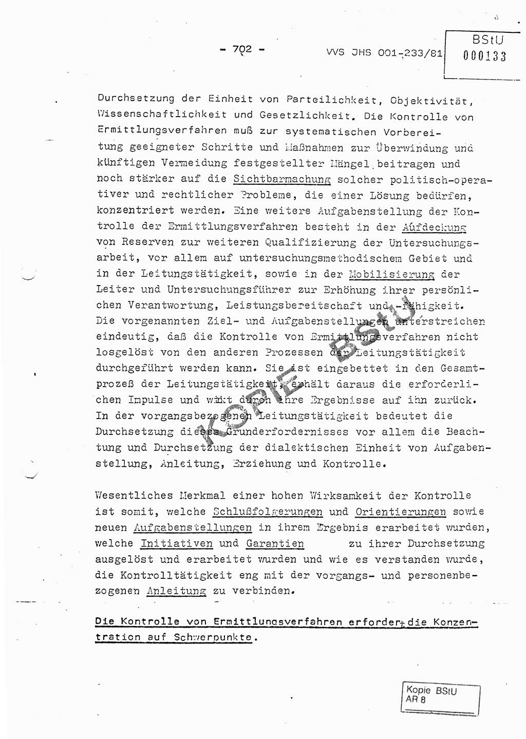 Dissertation Oberstleutnant Horst Zank (JHS), Oberstleutnant Dr. Karl-Heinz Knoblauch (JHS), Oberstleutnant Gustav-Adolf Kowalewski (HA Ⅸ), Oberstleutnant Wolfgang Plötner (HA Ⅸ), Ministerium für Staatssicherheit (MfS) [Deutsche Demokratische Republik (DDR)], Juristische Hochschule (JHS), Vertrauliche Verschlußsache (VVS) o001-233/81, Potsdam 1981, Blatt 702 (Diss. MfS DDR JHS VVS o001-233/81 1981, Bl. 702)