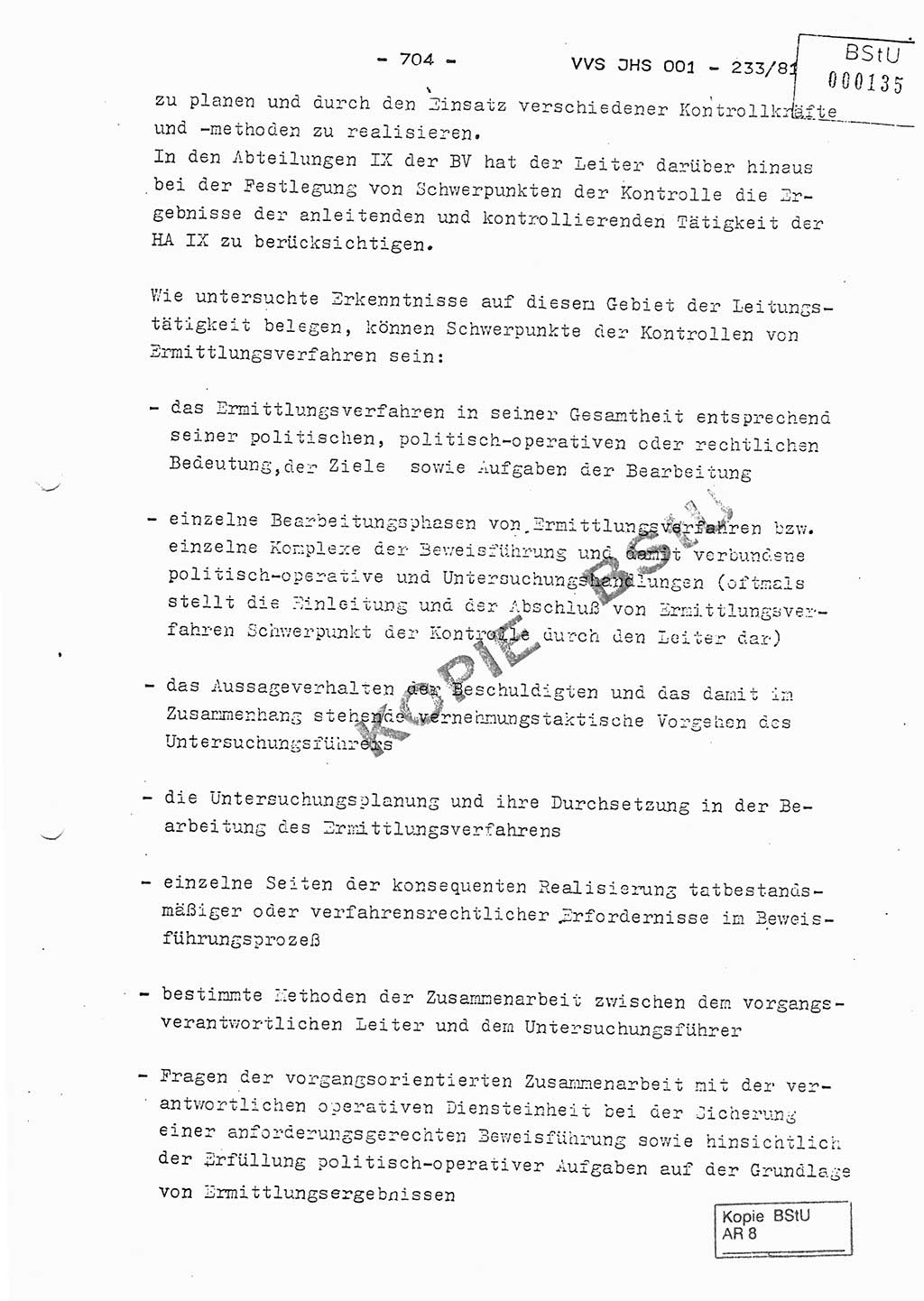 Dissertation Oberstleutnant Horst Zank (JHS), Oberstleutnant Dr. Karl-Heinz Knoblauch (JHS), Oberstleutnant Gustav-Adolf Kowalewski (HA Ⅸ), Oberstleutnant Wolfgang Plötner (HA Ⅸ), Ministerium für Staatssicherheit (MfS) [Deutsche Demokratische Republik (DDR)], Juristische Hochschule (JHS), Vertrauliche Verschlußsache (VVS) o001-233/81, Potsdam 1981, Blatt 704 (Diss. MfS DDR JHS VVS o001-233/81 1981, Bl. 704)