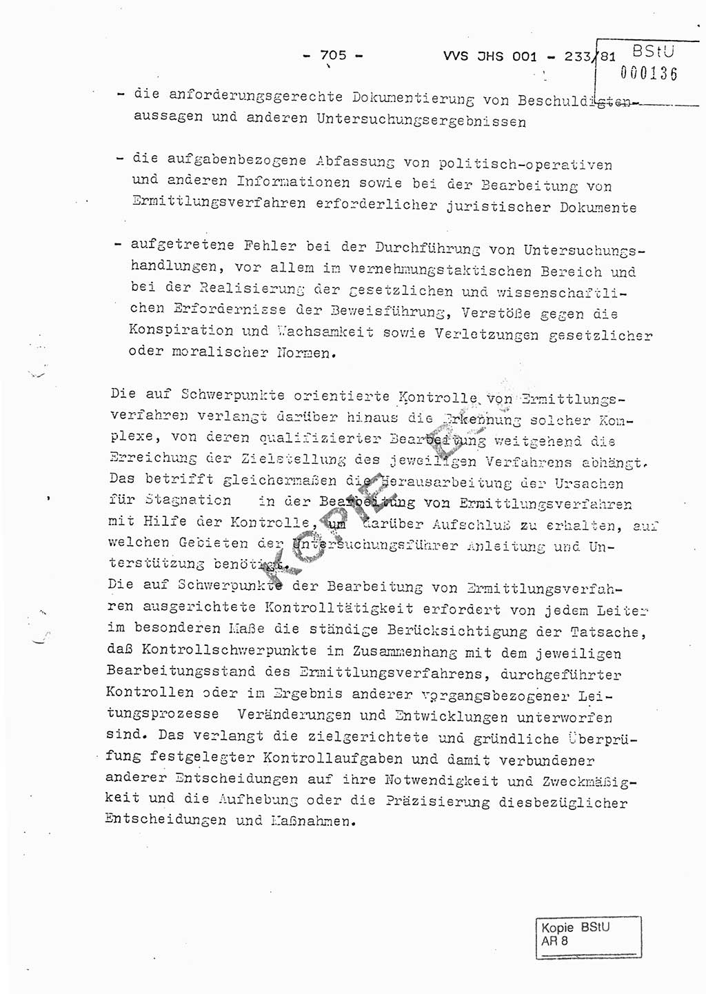 Dissertation Oberstleutnant Horst Zank (JHS), Oberstleutnant Dr. Karl-Heinz Knoblauch (JHS), Oberstleutnant Gustav-Adolf Kowalewski (HA Ⅸ), Oberstleutnant Wolfgang Plötner (HA Ⅸ), Ministerium für Staatssicherheit (MfS) [Deutsche Demokratische Republik (DDR)], Juristische Hochschule (JHS), Vertrauliche Verschlußsache (VVS) o001-233/81, Potsdam 1981, Blatt 705 (Diss. MfS DDR JHS VVS o001-233/81 1981, Bl. 705)