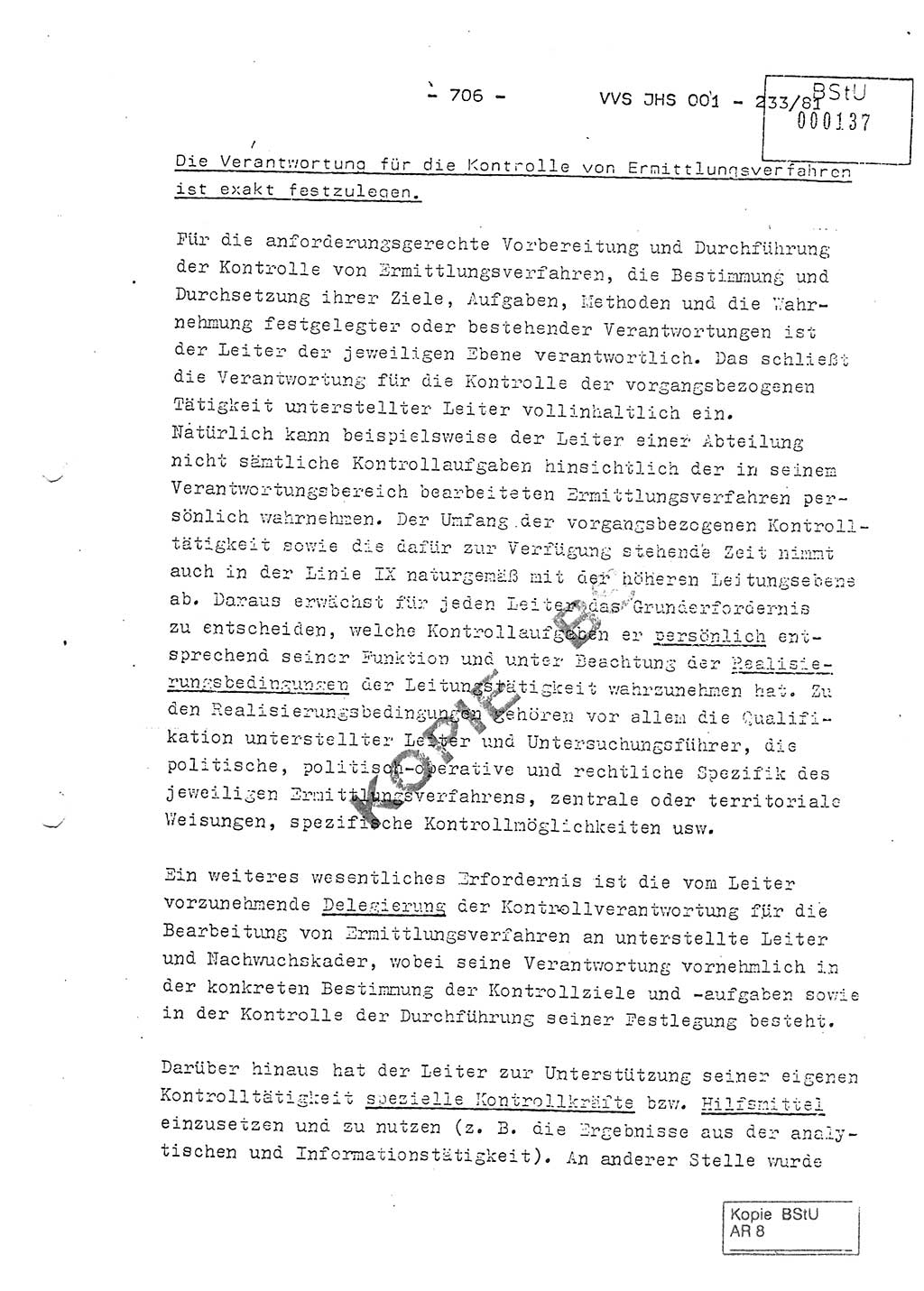 Dissertation Oberstleutnant Horst Zank (JHS), Oberstleutnant Dr. Karl-Heinz Knoblauch (JHS), Oberstleutnant Gustav-Adolf Kowalewski (HA Ⅸ), Oberstleutnant Wolfgang Plötner (HA Ⅸ), Ministerium für Staatssicherheit (MfS) [Deutsche Demokratische Republik (DDR)], Juristische Hochschule (JHS), Vertrauliche Verschlußsache (VVS) o001-233/81, Potsdam 1981, Blatt 706 (Diss. MfS DDR JHS VVS o001-233/81 1981, Bl. 706)