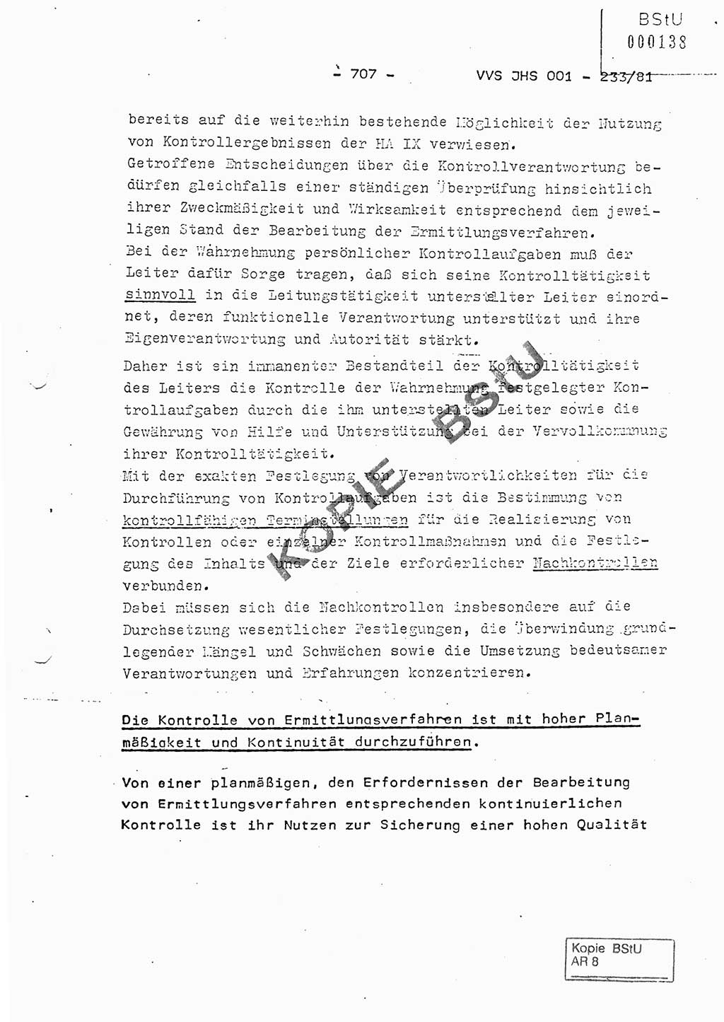 Dissertation Oberstleutnant Horst Zank (JHS), Oberstleutnant Dr. Karl-Heinz Knoblauch (JHS), Oberstleutnant Gustav-Adolf Kowalewski (HA Ⅸ), Oberstleutnant Wolfgang Plötner (HA Ⅸ), Ministerium für Staatssicherheit (MfS) [Deutsche Demokratische Republik (DDR)], Juristische Hochschule (JHS), Vertrauliche Verschlußsache (VVS) o001-233/81, Potsdam 1981, Blatt 707 (Diss. MfS DDR JHS VVS o001-233/81 1981, Bl. 707)