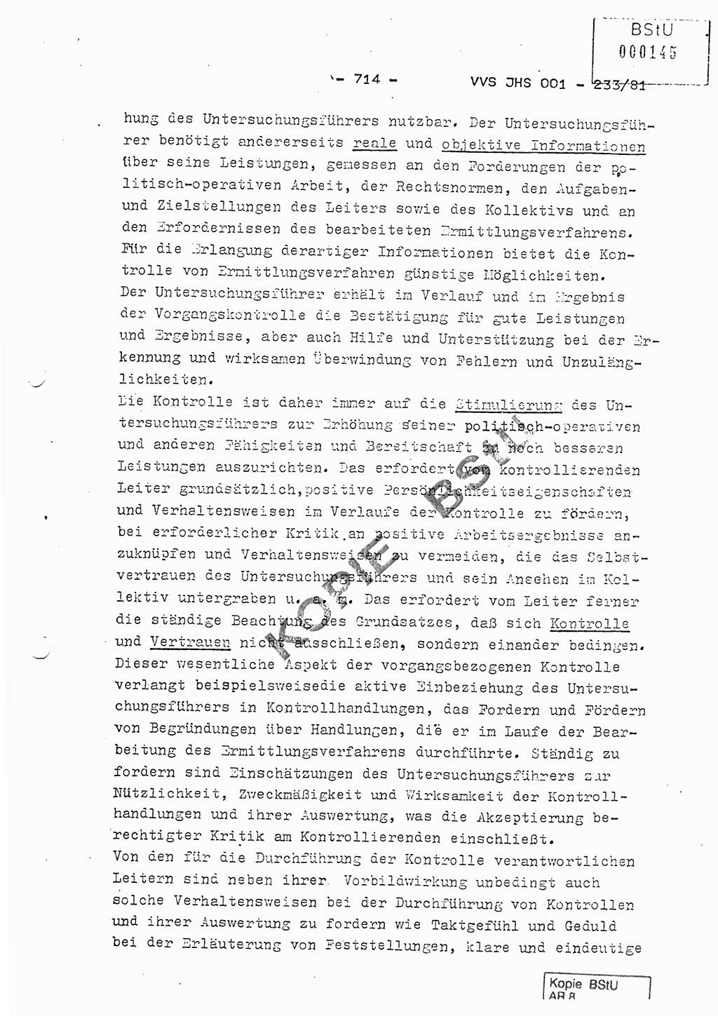 Dissertation Oberstleutnant Horst Zank (JHS), Oberstleutnant Dr. Karl-Heinz Knoblauch (JHS), Oberstleutnant Gustav-Adolf Kowalewski (HA Ⅸ), Oberstleutnant Wolfgang Plötner (HA Ⅸ), Ministerium für Staatssicherheit (MfS) [Deutsche Demokratische Republik (DDR)], Juristische Hochschule (JHS), Vertrauliche Verschlußsache (VVS) o001-233/81, Potsdam 1981, Blatt 714 (Diss. MfS DDR JHS VVS o001-233/81 1981, Bl. 714)