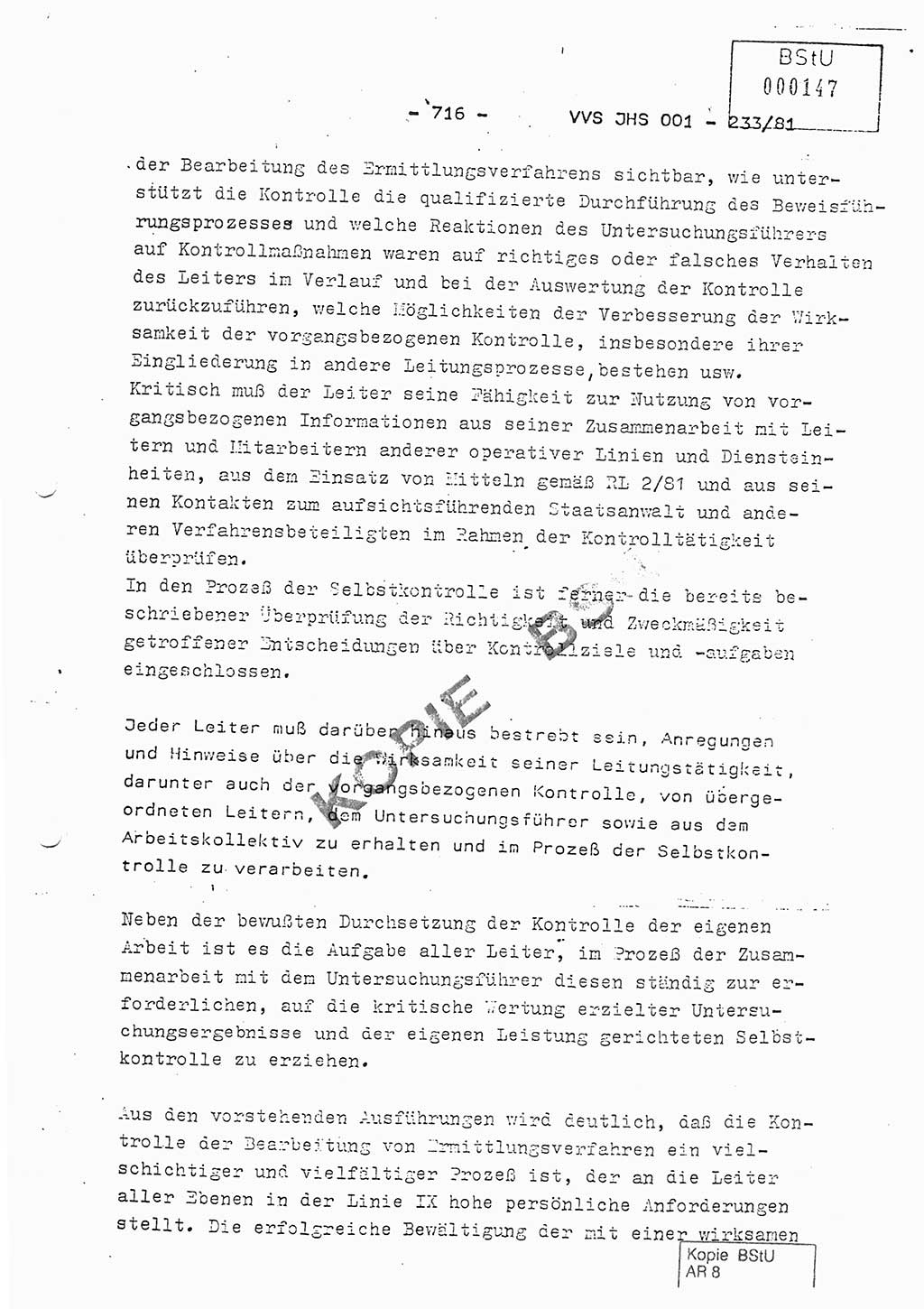 Dissertation Oberstleutnant Horst Zank (JHS), Oberstleutnant Dr. Karl-Heinz Knoblauch (JHS), Oberstleutnant Gustav-Adolf Kowalewski (HA Ⅸ), Oberstleutnant Wolfgang Plötner (HA Ⅸ), Ministerium für Staatssicherheit (MfS) [Deutsche Demokratische Republik (DDR)], Juristische Hochschule (JHS), Vertrauliche Verschlußsache (VVS) o001-233/81, Potsdam 1981, Blatt 716 (Diss. MfS DDR JHS VVS o001-233/81 1981, Bl. 716)