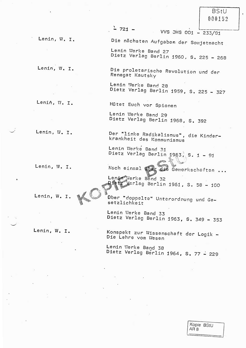 Dissertation Oberstleutnant Horst Zank (JHS), Oberstleutnant Dr. Karl-Heinz Knoblauch (JHS), Oberstleutnant Gustav-Adolf Kowalewski (HA Ⅸ), Oberstleutnant Wolfgang Plötner (HA Ⅸ), Ministerium für Staatssicherheit (MfS) [Deutsche Demokratische Republik (DDR)], Juristische Hochschule (JHS), Vertrauliche Verschlußsache (VVS) o001-233/81, Potsdam 1981, Blatt 721 (Diss. MfS DDR JHS VVS o001-233/81 1981, Bl. 721)
