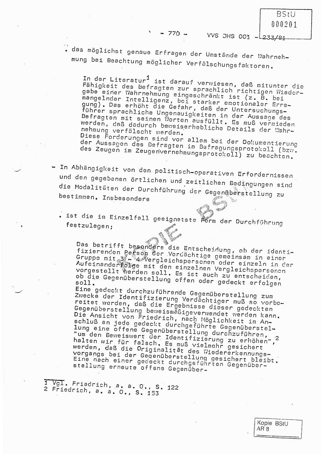 Dissertation Oberstleutnant Horst Zank (JHS), Oberstleutnant Dr. Karl-Heinz Knoblauch (JHS), Oberstleutnant Gustav-Adolf Kowalewski (HA Ⅸ), Oberstleutnant Wolfgang Plötner (HA Ⅸ), Ministerium für Staatssicherheit (MfS) [Deutsche Demokratische Republik (DDR)], Juristische Hochschule (JHS), Vertrauliche Verschlußsache (VVS) o001-233/81, Potsdam 1981, Blatt 770 (Diss. MfS DDR JHS VVS o001-233/81 1981, Bl. 770)