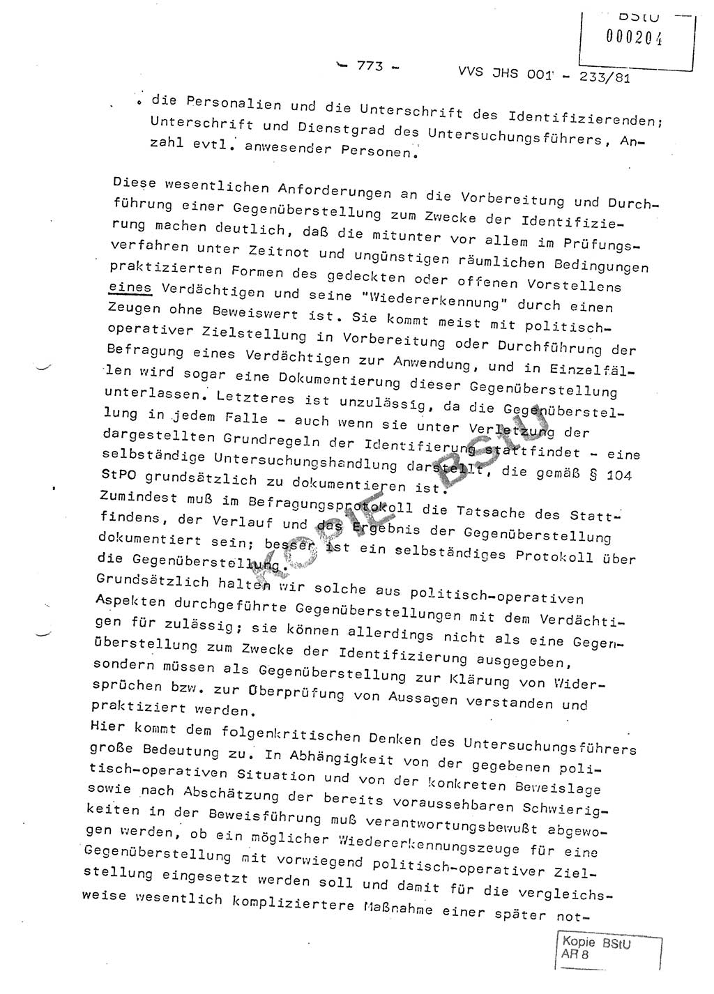 Dissertation Oberstleutnant Horst Zank (JHS), Oberstleutnant Dr. Karl-Heinz Knoblauch (JHS), Oberstleutnant Gustav-Adolf Kowalewski (HA Ⅸ), Oberstleutnant Wolfgang Plötner (HA Ⅸ), Ministerium für Staatssicherheit (MfS) [Deutsche Demokratische Republik (DDR)], Juristische Hochschule (JHS), Vertrauliche Verschlußsache (VVS) o001-233/81, Potsdam 1981, Blatt 773 (Diss. MfS DDR JHS VVS o001-233/81 1981, Bl. 773)