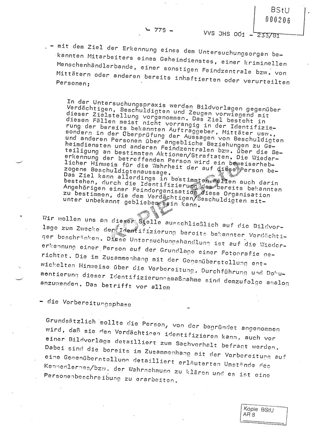 Dissertation Oberstleutnant Horst Zank (JHS), Oberstleutnant Dr. Karl-Heinz Knoblauch (JHS), Oberstleutnant Gustav-Adolf Kowalewski (HA Ⅸ), Oberstleutnant Wolfgang Plötner (HA Ⅸ), Ministerium für Staatssicherheit (MfS) [Deutsche Demokratische Republik (DDR)], Juristische Hochschule (JHS), Vertrauliche Verschlußsache (VVS) o001-233/81, Potsdam 1981, Blatt 775 (Diss. MfS DDR JHS VVS o001-233/81 1981, Bl. 775)