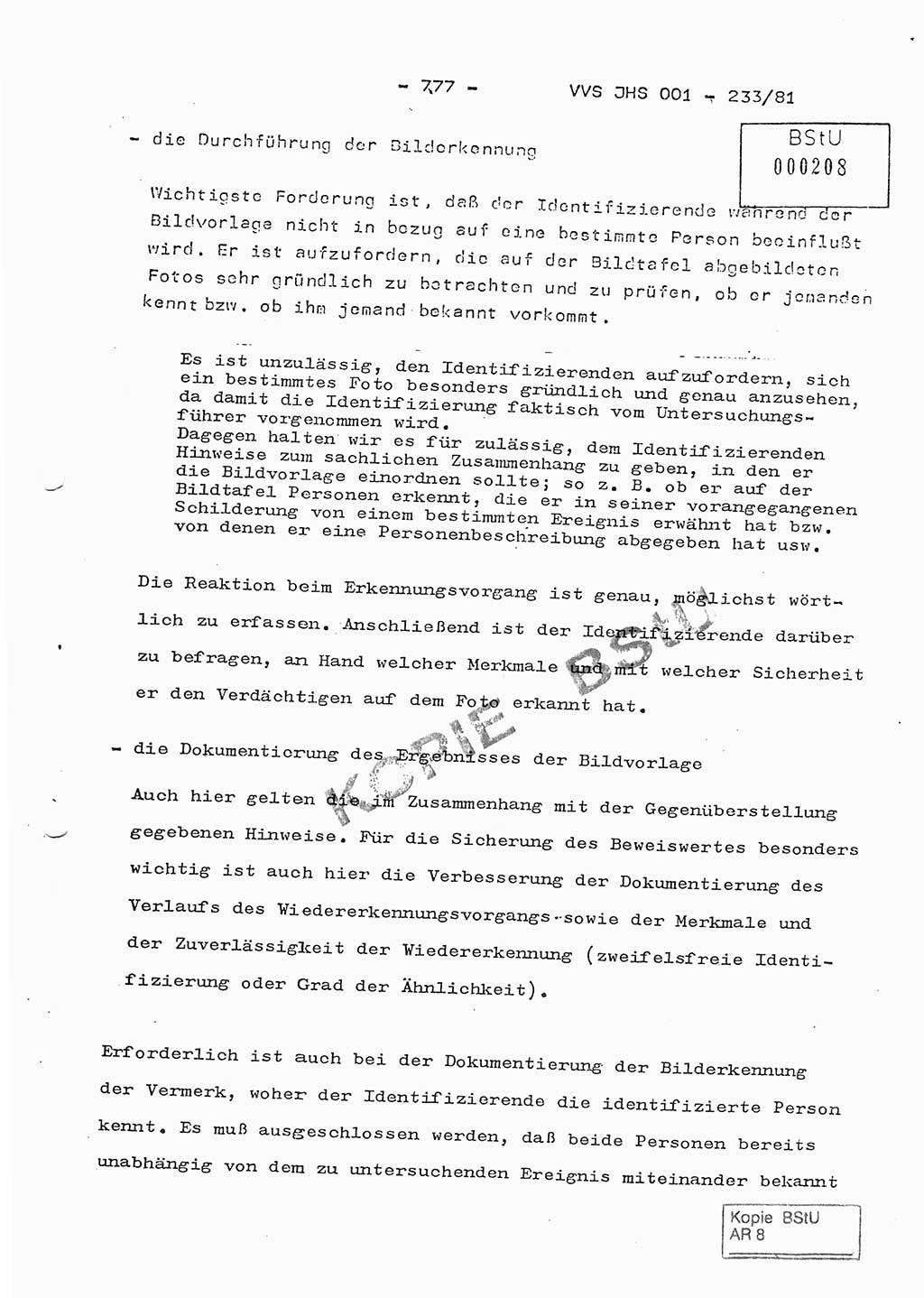 Dissertation Oberstleutnant Horst Zank (JHS), Oberstleutnant Dr. Karl-Heinz Knoblauch (JHS), Oberstleutnant Gustav-Adolf Kowalewski (HA Ⅸ), Oberstleutnant Wolfgang Plötner (HA Ⅸ), Ministerium für Staatssicherheit (MfS) [Deutsche Demokratische Republik (DDR)], Juristische Hochschule (JHS), Vertrauliche Verschlußsache (VVS) o001-233/81, Potsdam 1981, Blatt 777 (Diss. MfS DDR JHS VVS o001-233/81 1981, Bl. 777)