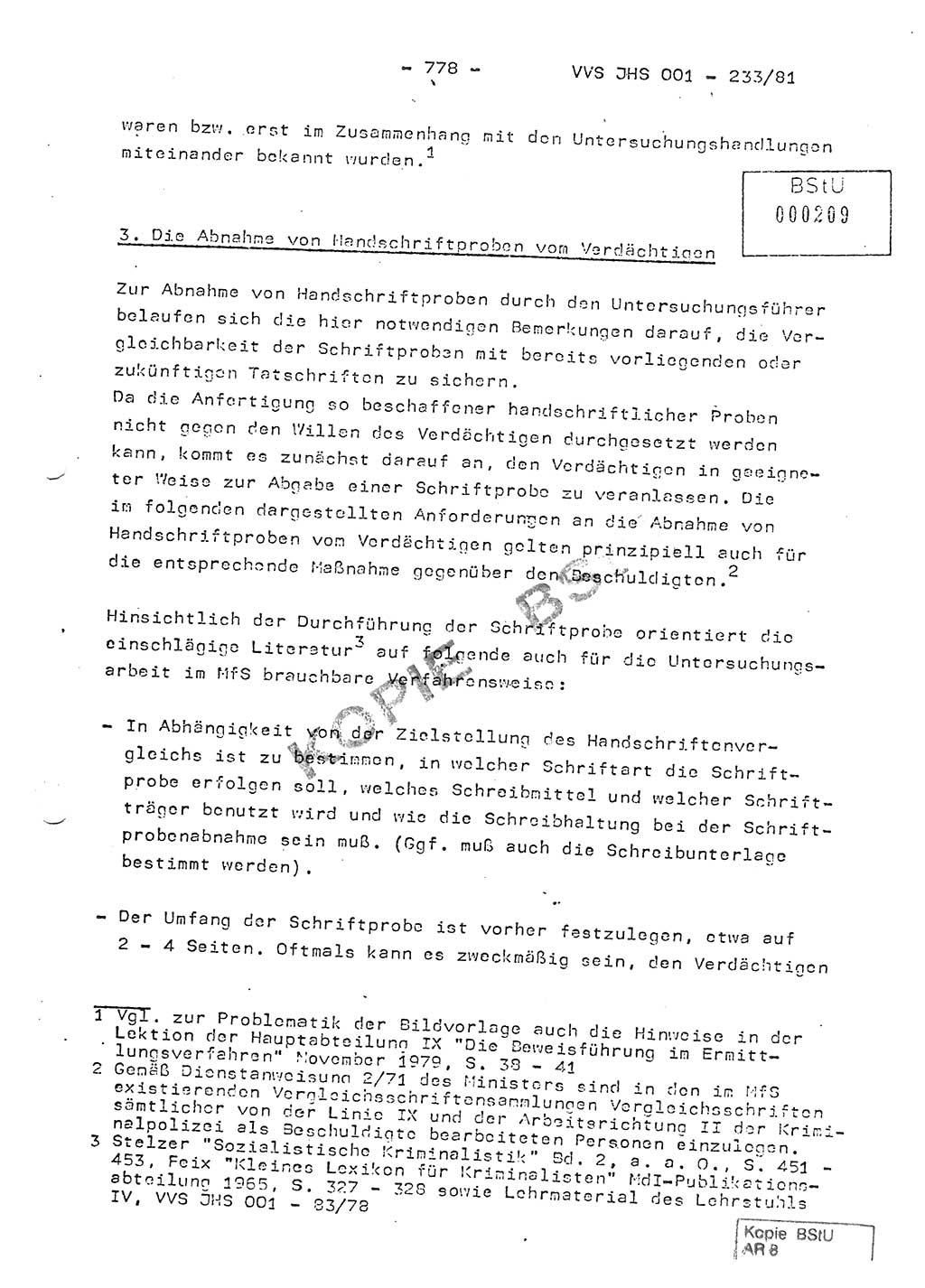 Dissertation Oberstleutnant Horst Zank (JHS), Oberstleutnant Dr. Karl-Heinz Knoblauch (JHS), Oberstleutnant Gustav-Adolf Kowalewski (HA Ⅸ), Oberstleutnant Wolfgang Plötner (HA Ⅸ), Ministerium für Staatssicherheit (MfS) [Deutsche Demokratische Republik (DDR)], Juristische Hochschule (JHS), Vertrauliche Verschlußsache (VVS) o001-233/81, Potsdam 1981, Blatt 778 (Diss. MfS DDR JHS VVS o001-233/81 1981, Bl. 778)