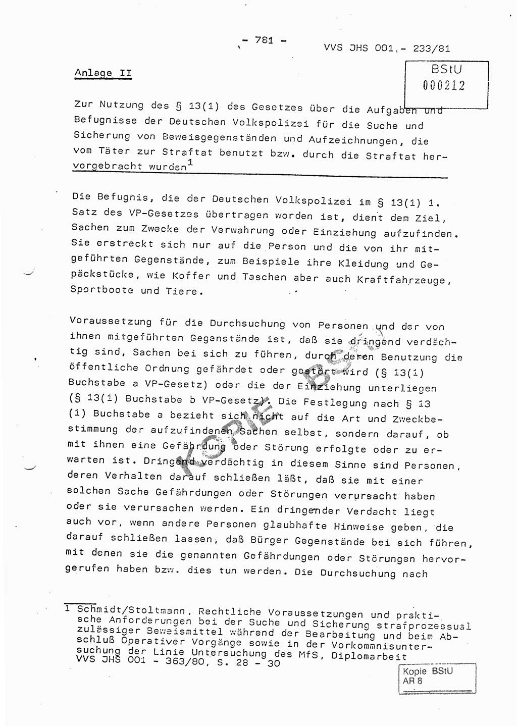 Dissertation Oberstleutnant Horst Zank (JHS), Oberstleutnant Dr. Karl-Heinz Knoblauch (JHS), Oberstleutnant Gustav-Adolf Kowalewski (HA Ⅸ), Oberstleutnant Wolfgang Plötner (HA Ⅸ), Ministerium für Staatssicherheit (MfS) [Deutsche Demokratische Republik (DDR)], Juristische Hochschule (JHS), Vertrauliche Verschlußsache (VVS) o001-233/81, Potsdam 1981, Blatt 781 (Diss. MfS DDR JHS VVS o001-233/81 1981, Bl. 781)