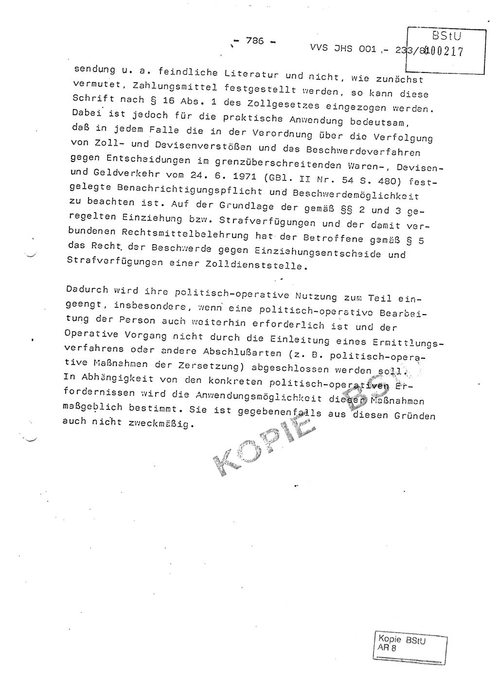 Dissertation Oberstleutnant Horst Zank (JHS), Oberstleutnant Dr. Karl-Heinz Knoblauch (JHS), Oberstleutnant Gustav-Adolf Kowalewski (HA Ⅸ), Oberstleutnant Wolfgang Plötner (HA Ⅸ), Ministerium für Staatssicherheit (MfS) [Deutsche Demokratische Republik (DDR)], Juristische Hochschule (JHS), Vertrauliche Verschlußsache (VVS) o001-233/81, Potsdam 1981, Blatt 786 (Diss. MfS DDR JHS VVS o001-233/81 1981, Bl. 786)