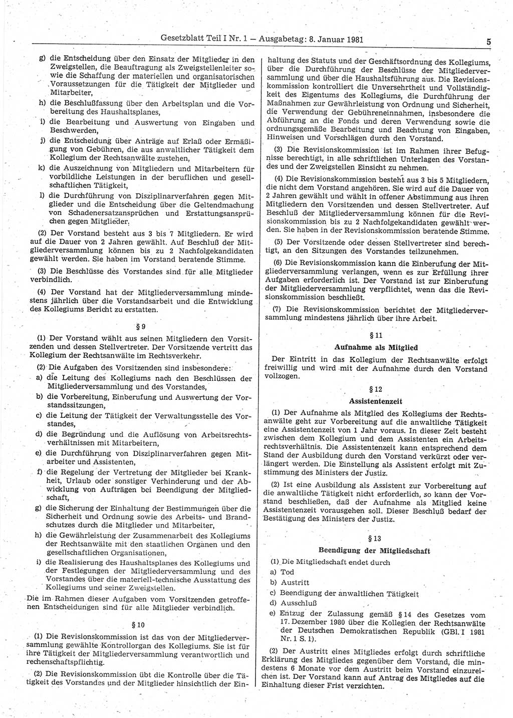 Gesetzblatt (GBl.) der Deutschen Demokratischen Republik (DDR) Teil Ⅰ 1981, Seite 5 (GBl. DDR Ⅰ 1981, S. 5)