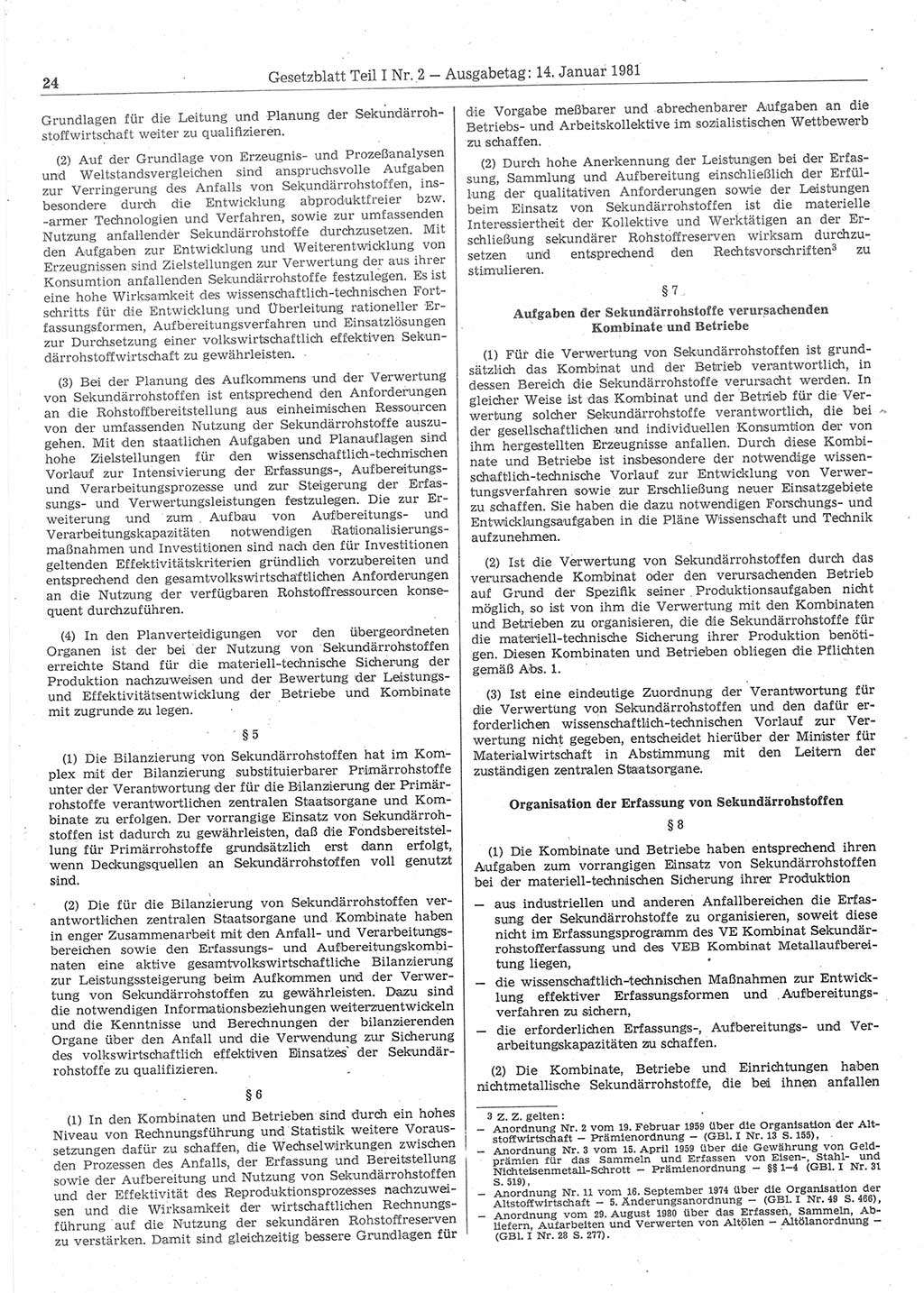Gesetzblatt (GBl.) der Deutschen Demokratischen Republik (DDR) Teil Ⅰ 1981, Seite 24 (GBl. DDR Ⅰ 1981, S. 24)