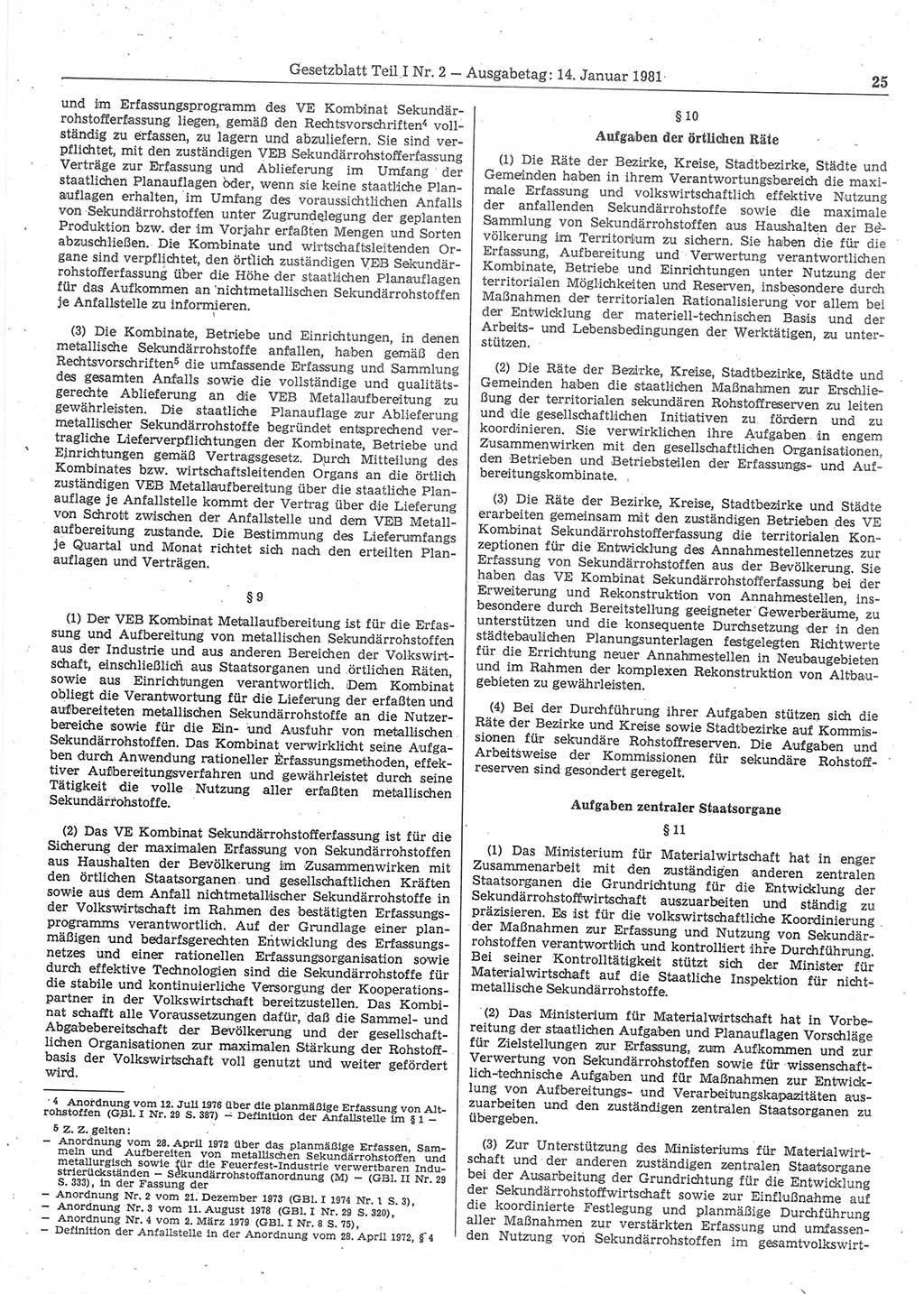 Gesetzblatt (GBl.) der Deutschen Demokratischen Republik (DDR) Teil Ⅰ 1981, Seite 25 (GBl. DDR Ⅰ 1981, S. 25)