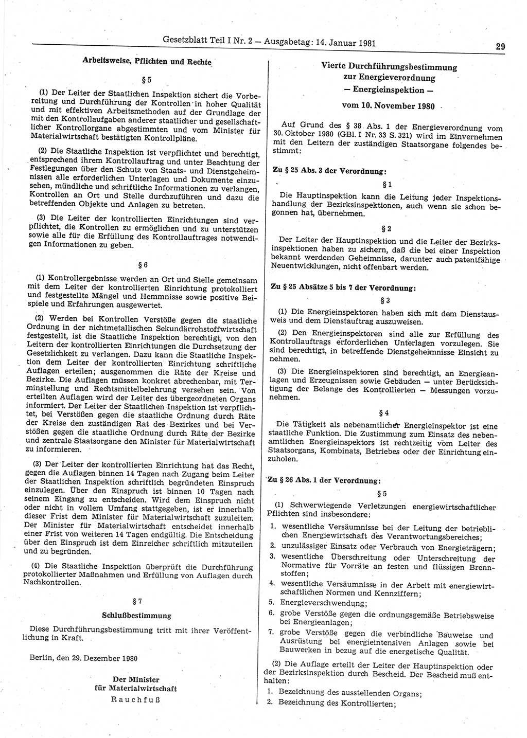 Gesetzblatt (GBl.) der Deutschen Demokratischen Republik (DDR) Teil Ⅰ 1981, Seite 29 (GBl. DDR Ⅰ 1981, S. 29)