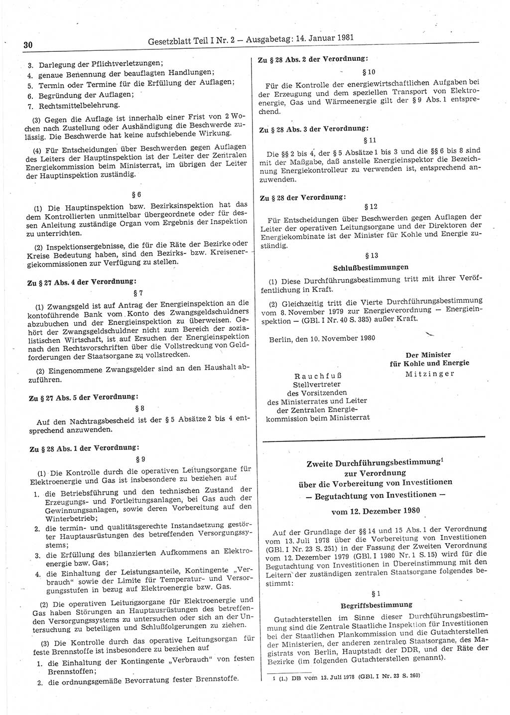 Gesetzblatt (GBl.) der Deutschen Demokratischen Republik (DDR) Teil Ⅰ 1981, Seite 30 (GBl. DDR Ⅰ 1981, S. 30)