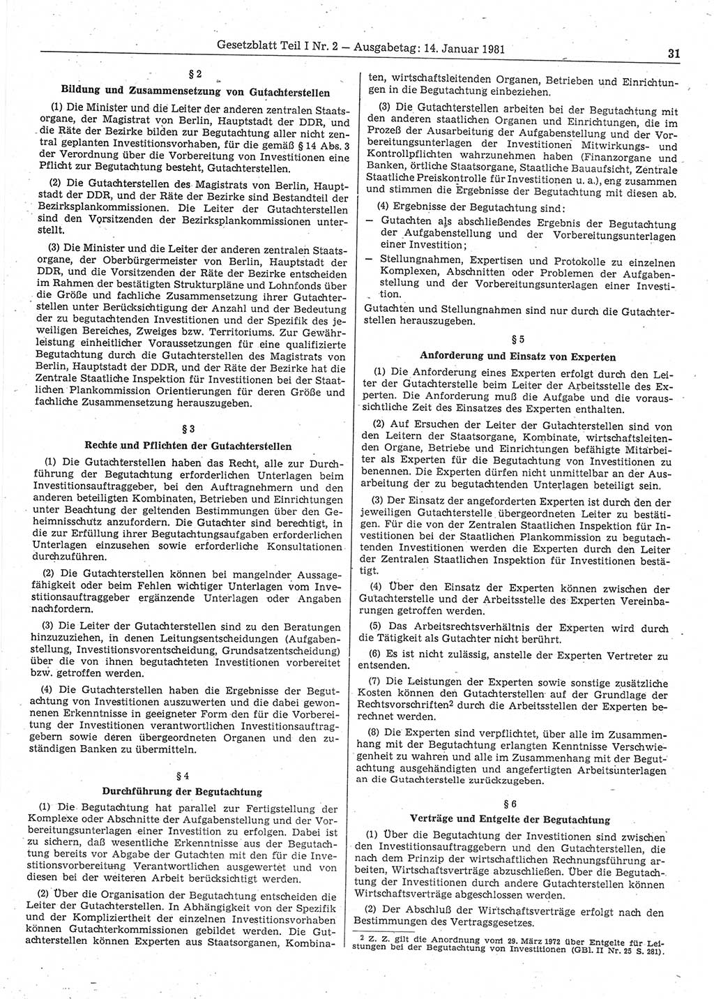 Gesetzblatt (GBl.) der Deutschen Demokratischen Republik (DDR) Teil Ⅰ 1981, Seite 31 (GBl. DDR Ⅰ 1981, S. 31)