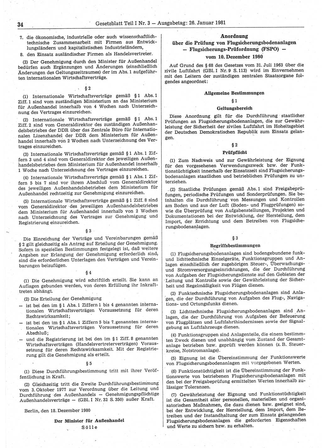 Gesetzblatt (GBl.) der Deutschen Demokratischen Republik (DDR) Teil Ⅰ 1981, Seite 34 (GBl. DDR Ⅰ 1981, S. 34)