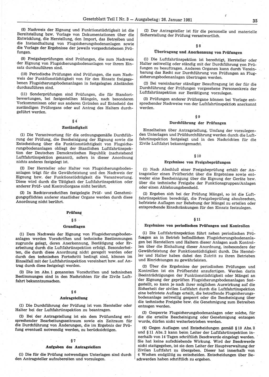 Gesetzblatt (GBl.) der Deutschen Demokratischen Republik (DDR) Teil Ⅰ 1981, Seite 35 (GBl. DDR Ⅰ 1981, S. 35)