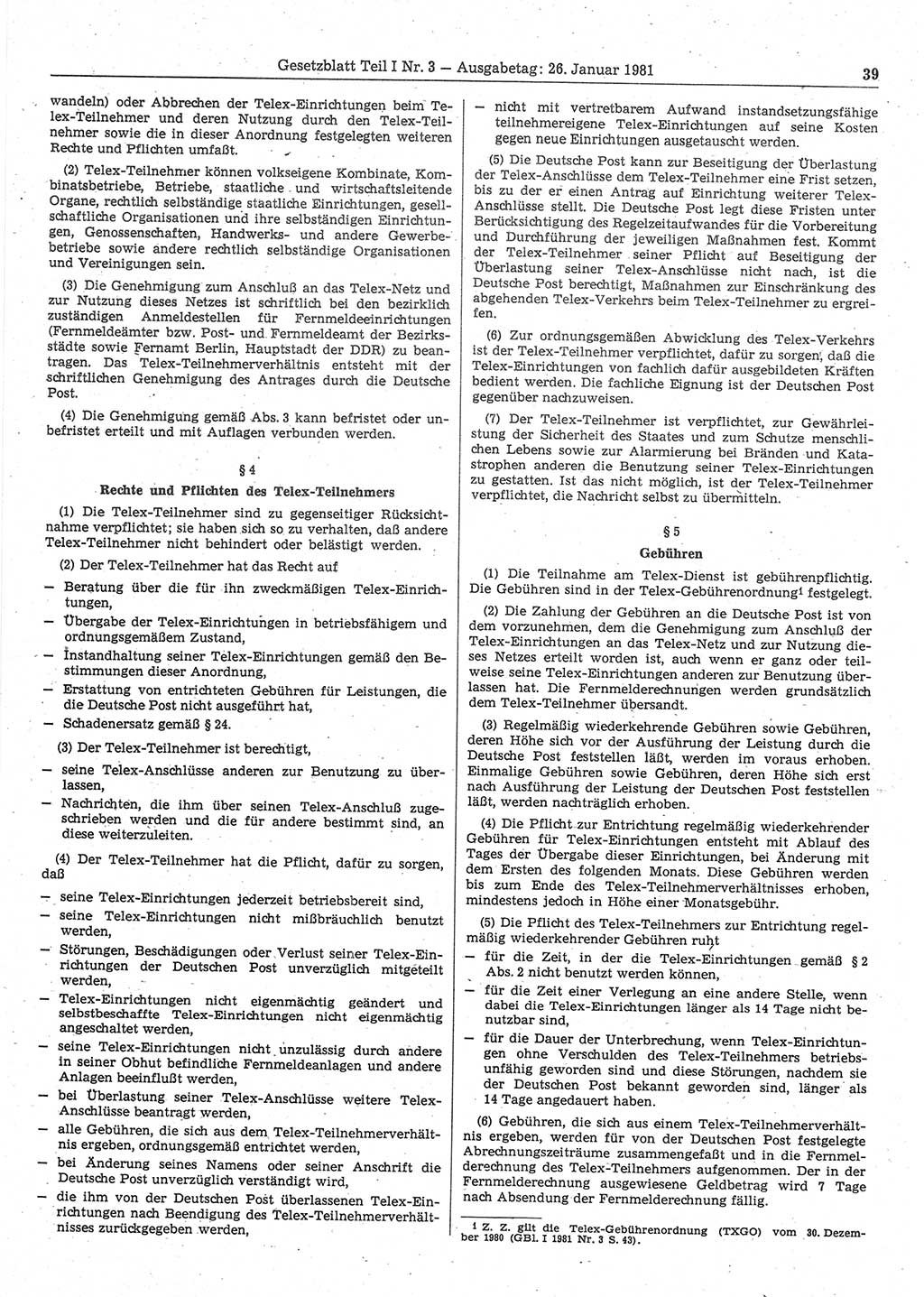 Gesetzblatt (GBl.) der Deutschen Demokratischen Republik (DDR) Teil Ⅰ 1981, Seite 39 (GBl. DDR Ⅰ 1981, S. 39)