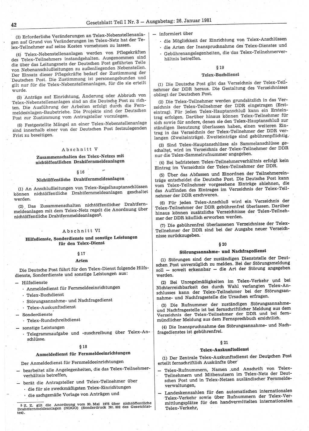 Gesetzblatt (GBl.) der Deutschen Demokratischen Republik (DDR) Teil Ⅰ 1981, Seite 42 (GBl. DDR Ⅰ 1981, S. 42)