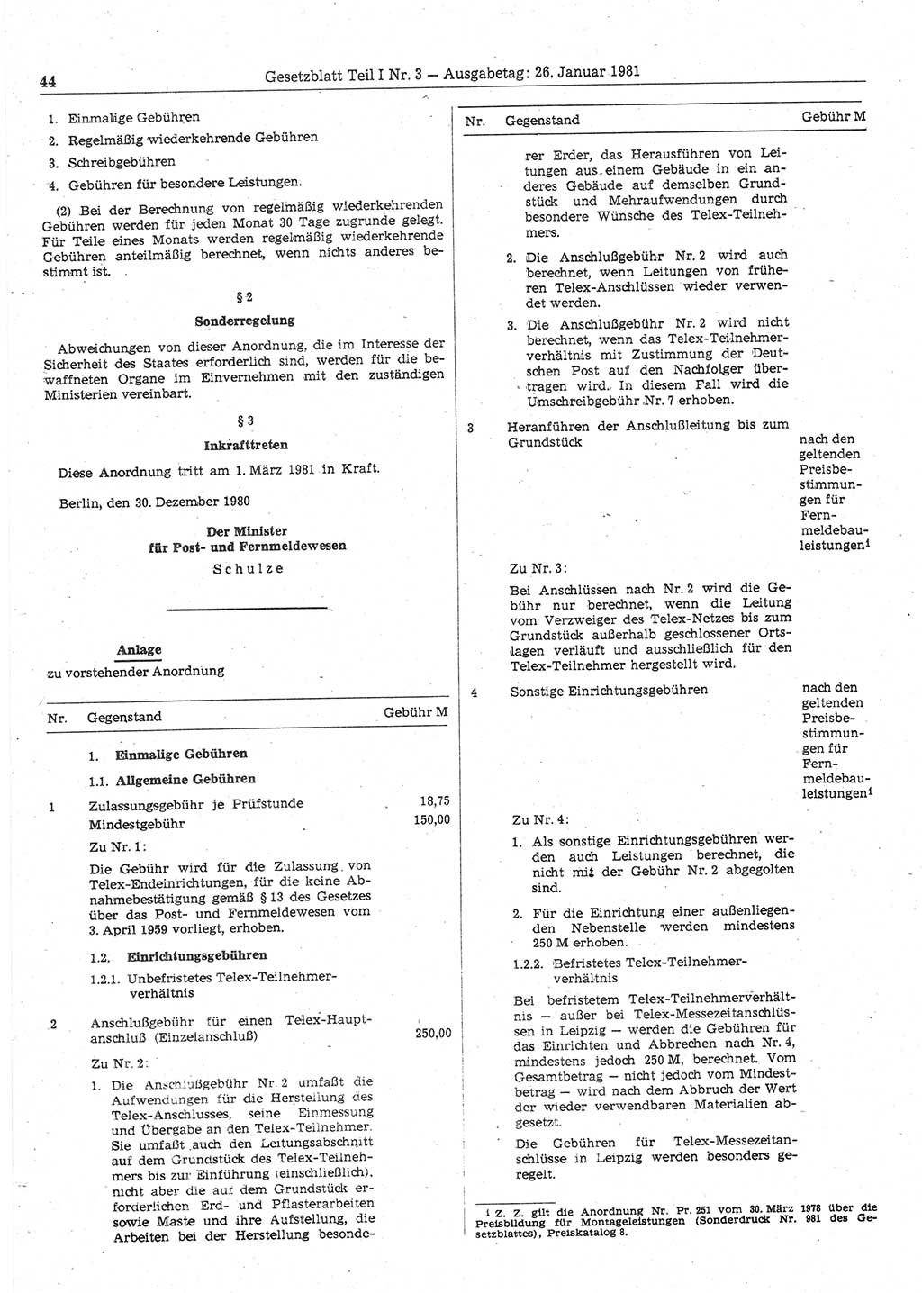 Gesetzblatt (GBl.) der Deutschen Demokratischen Republik (DDR) Teil Ⅰ 1981, Seite 44 (GBl. DDR Ⅰ 1981, S. 44)