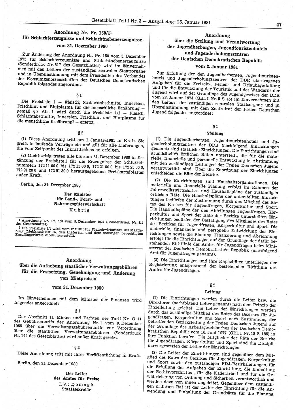 Gesetzblatt (GBl.) der Deutschen Demokratischen Republik (DDR) Teil Ⅰ 1981, Seite 47 (GBl. DDR Ⅰ 1981, S. 47)