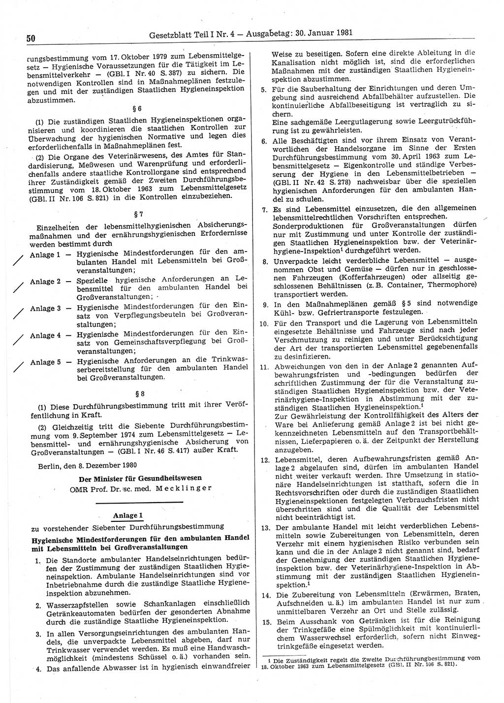 Gesetzblatt (GBl.) der Deutschen Demokratischen Republik (DDR) Teil Ⅰ 1981, Seite 50 (GBl. DDR Ⅰ 1981, S. 50)