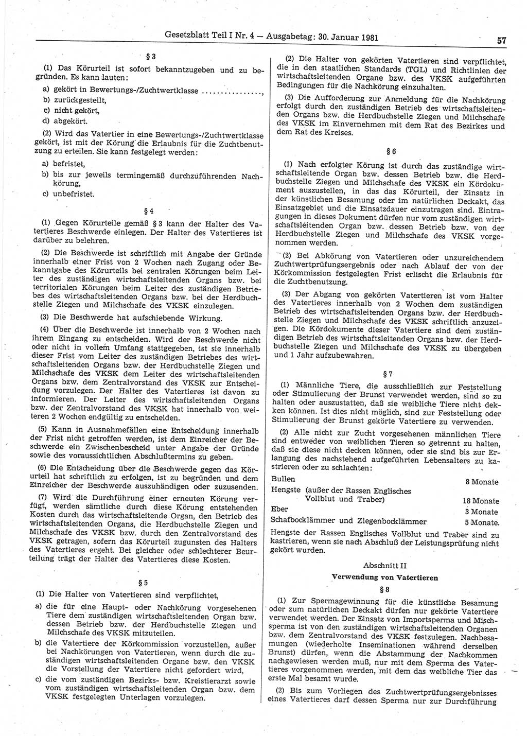 Gesetzblatt (GBl.) der Deutschen Demokratischen Republik (DDR) Teil Ⅰ 1981, Seite 57 (GBl. DDR Ⅰ 1981, S. 57)